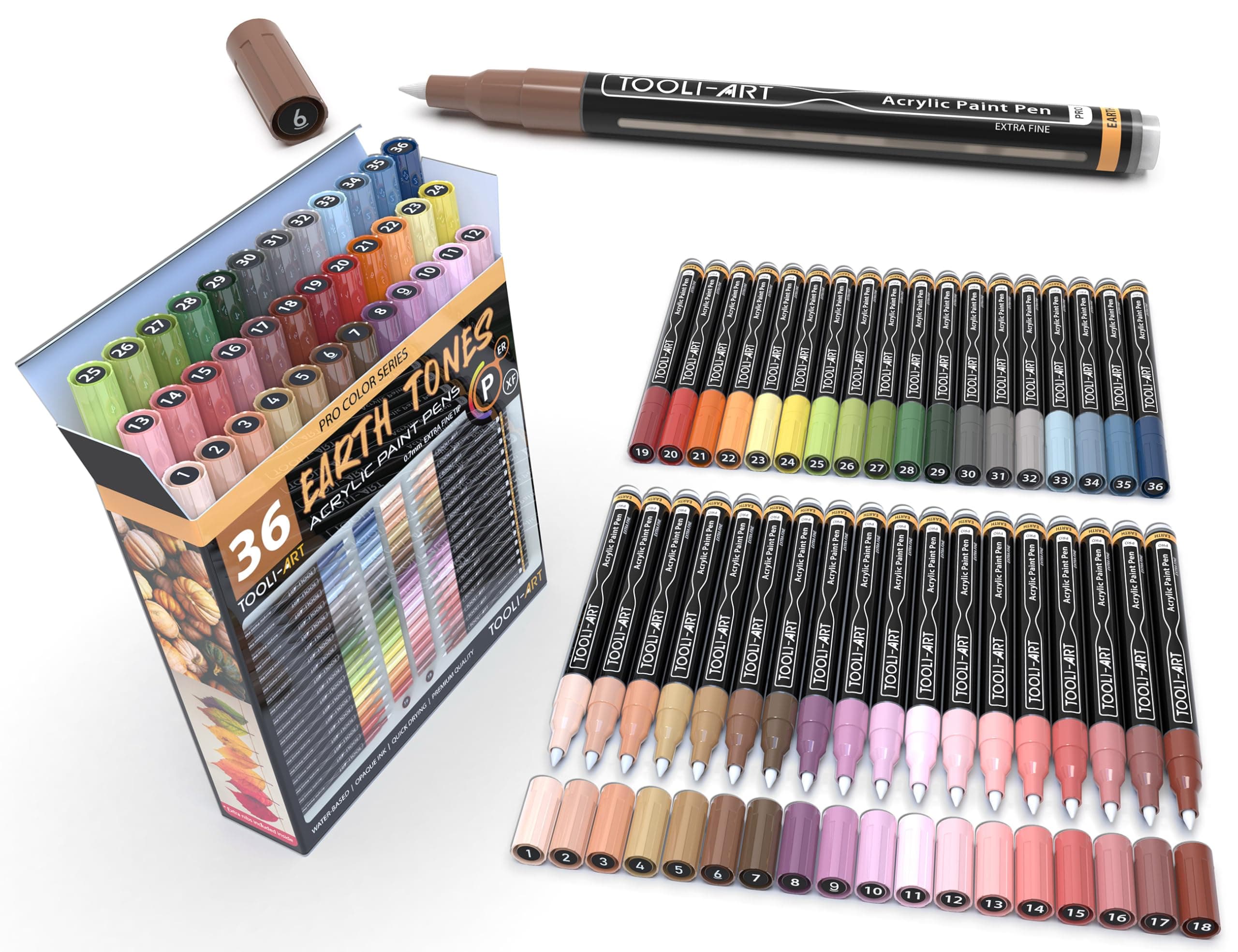 36 Earth And Skin Colors Extra-Fine Acrylic Paint Pens
