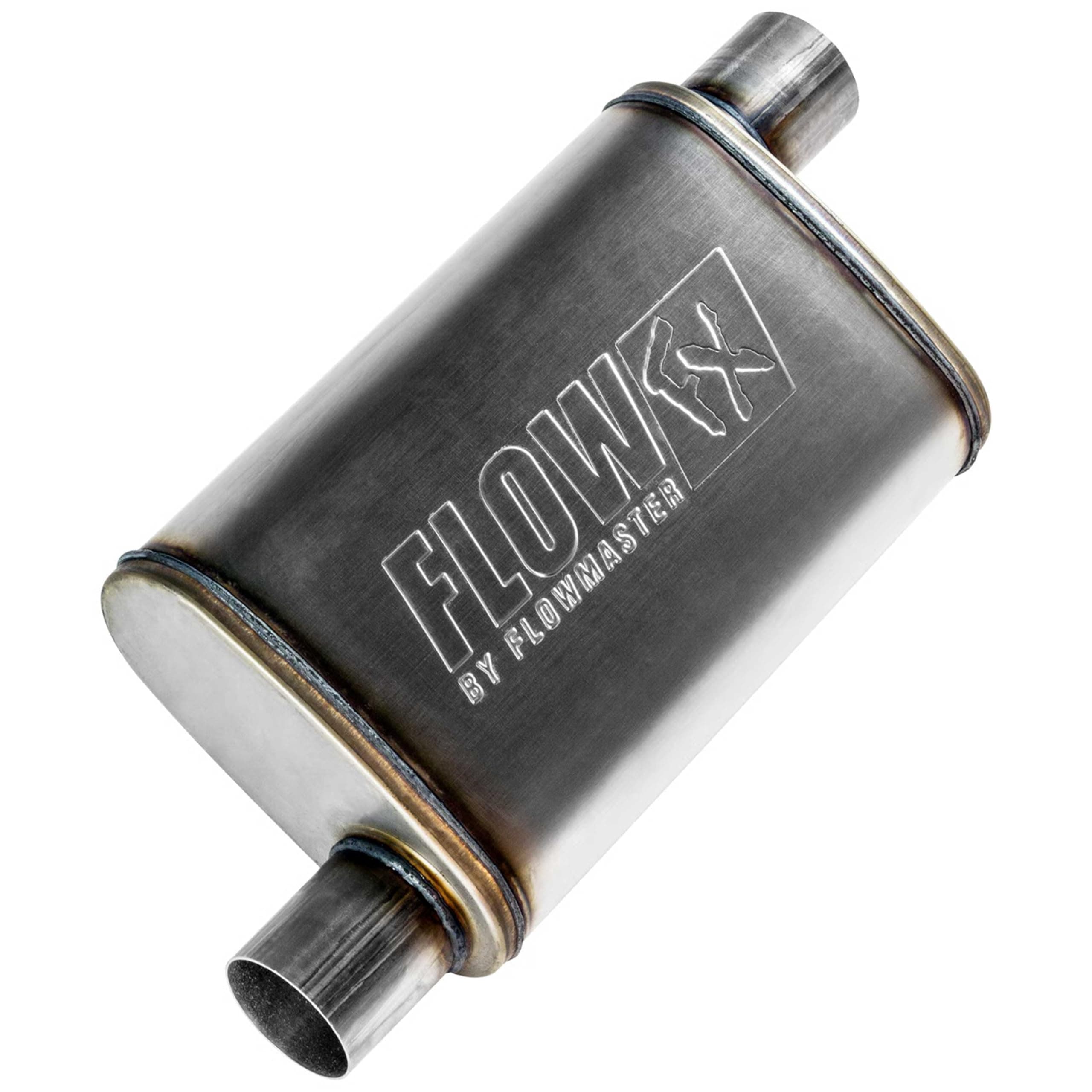 Flow FX Chambered Muffler – 2.50” Offset In / 2.50” Offset Out – Moderate Sound – Stainless Steel – Affordable Performance for Modern Trucks, Muscle Cars & Daily Drivers (71236)