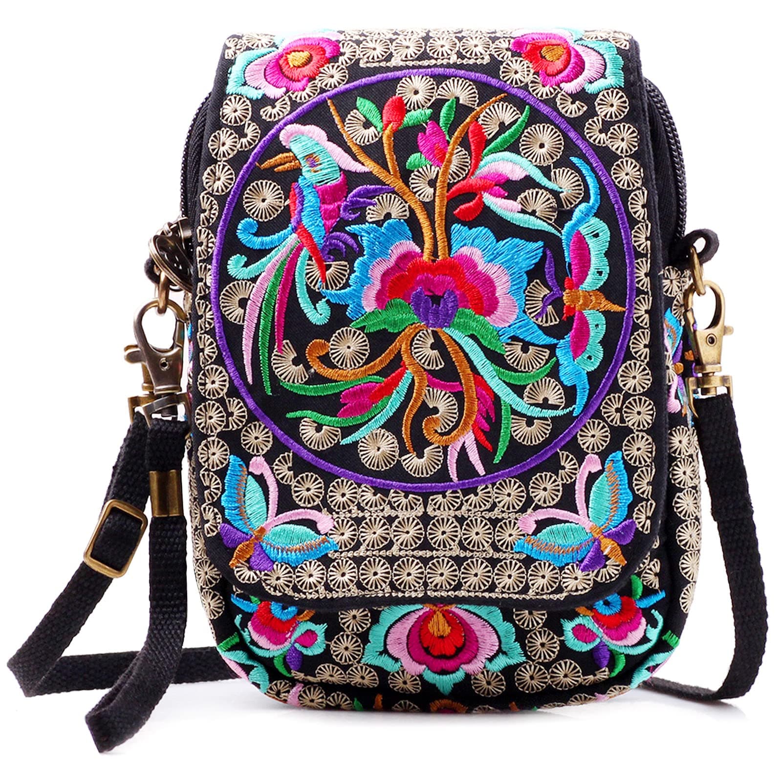 Embroidered Cute Mini Crossbody Bag for Women Small Handbags Wristlet Wallet Bag Cell-phone Pouch Coin Purse