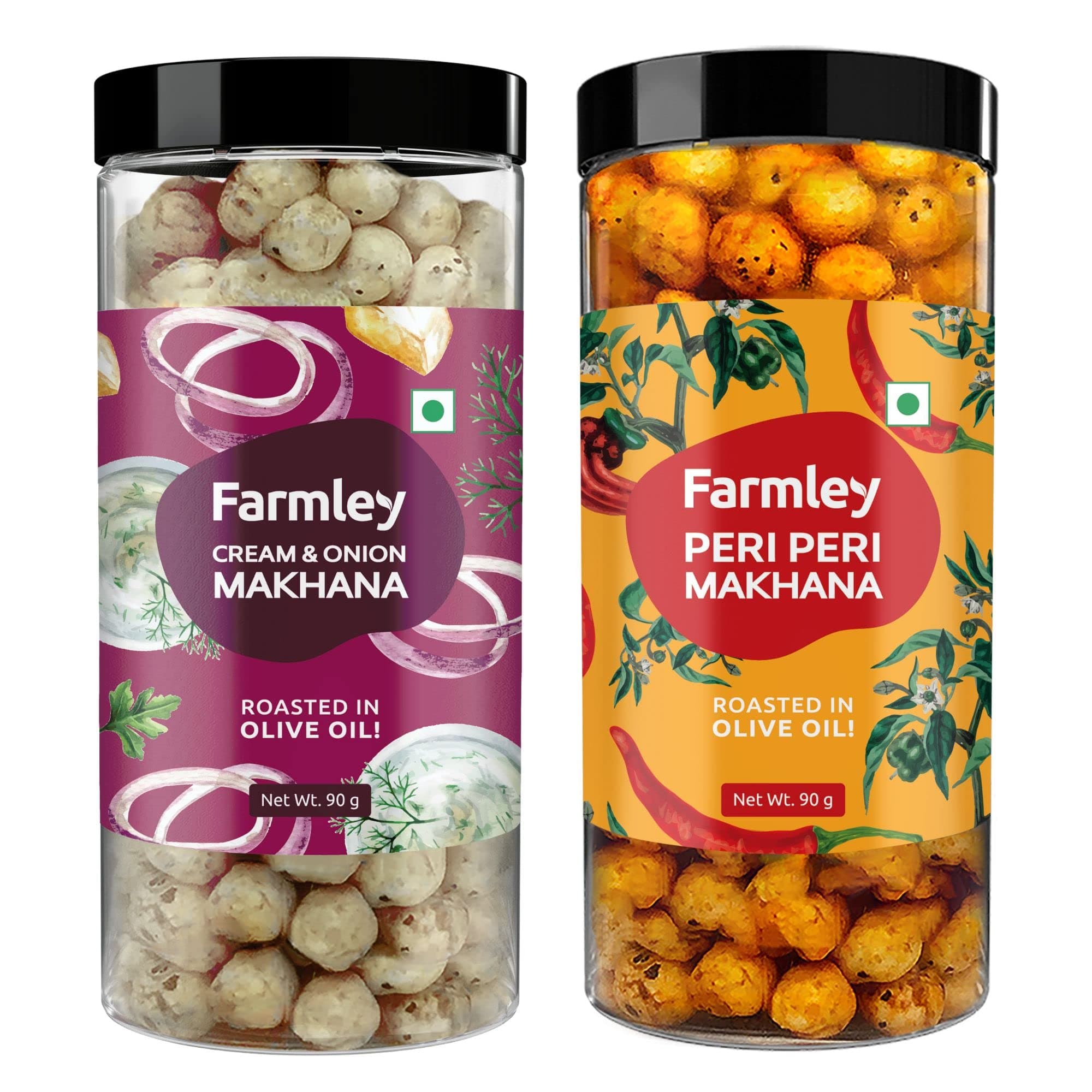 Farmley Roasted Peri Peri and Cream n Onion Makhana Combo Pack I 166g (83g each, Pack of 2)