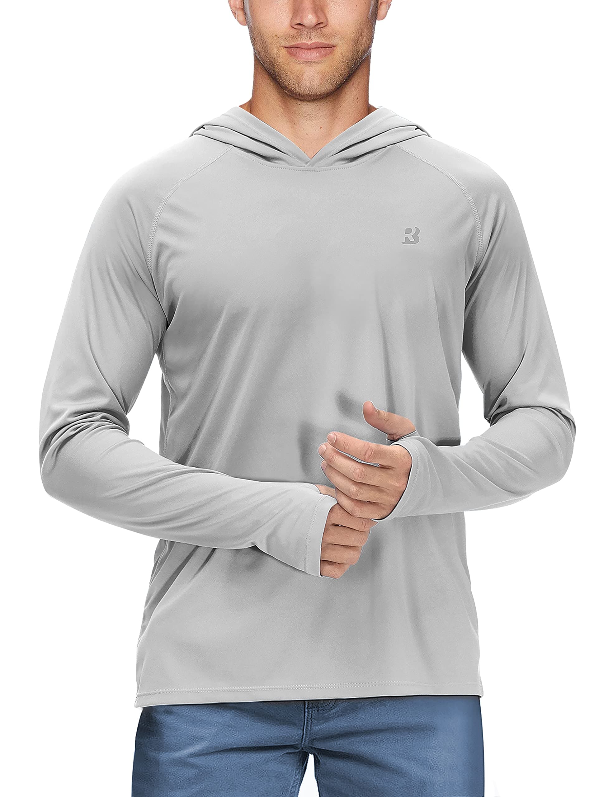 Roadbox UPF 50+ Fishing Shirts for Men, Long Sleeve UV Sun Protection Hoodie, Outdoor Hiking Running Swimming Rash Guard