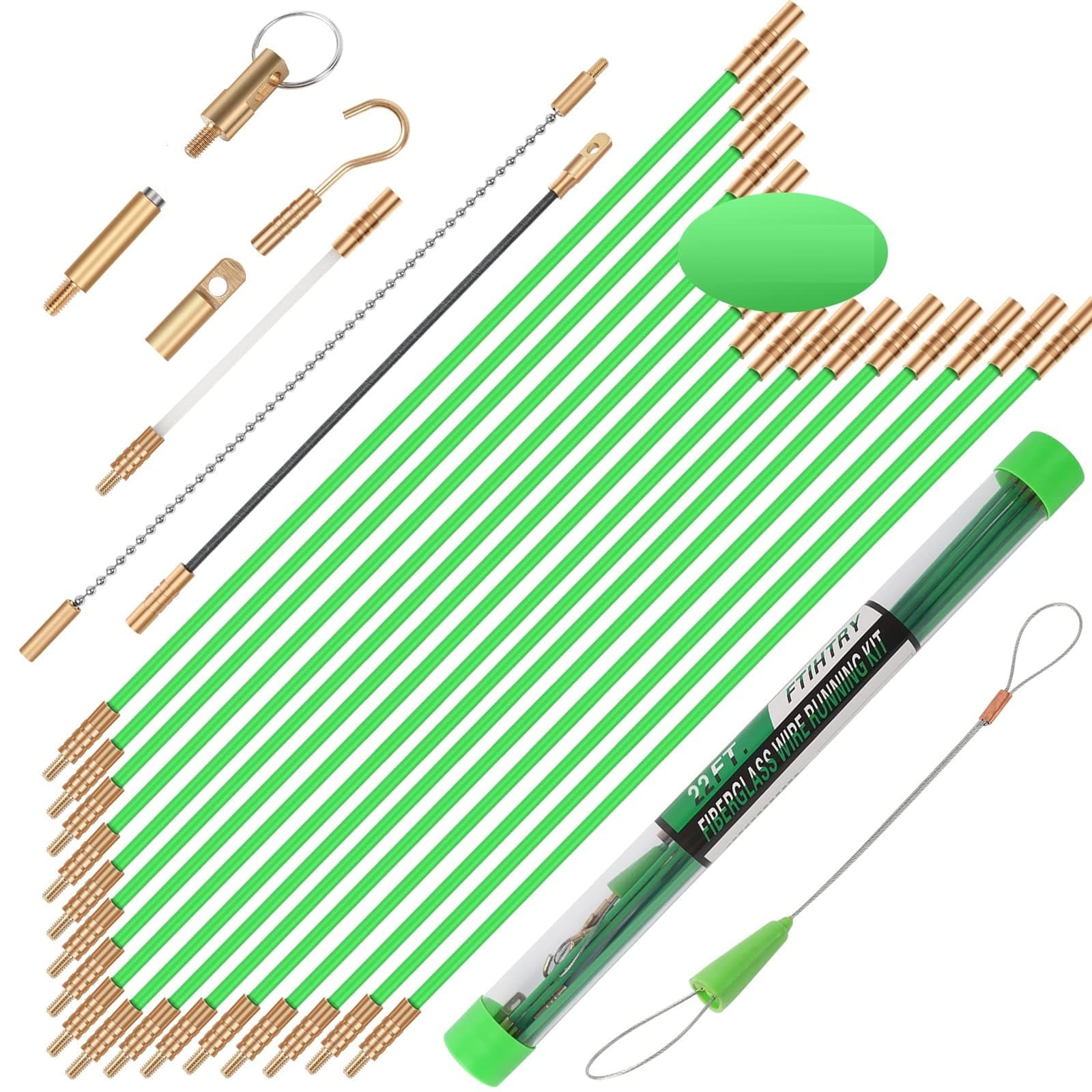 45FT Fiberglass Running Electrical Wire Cable Glow Rods Wire Pulling, Fish Rods Electrical Kit with 8 Different Attachments and Fish Tape Wire Puller Kit