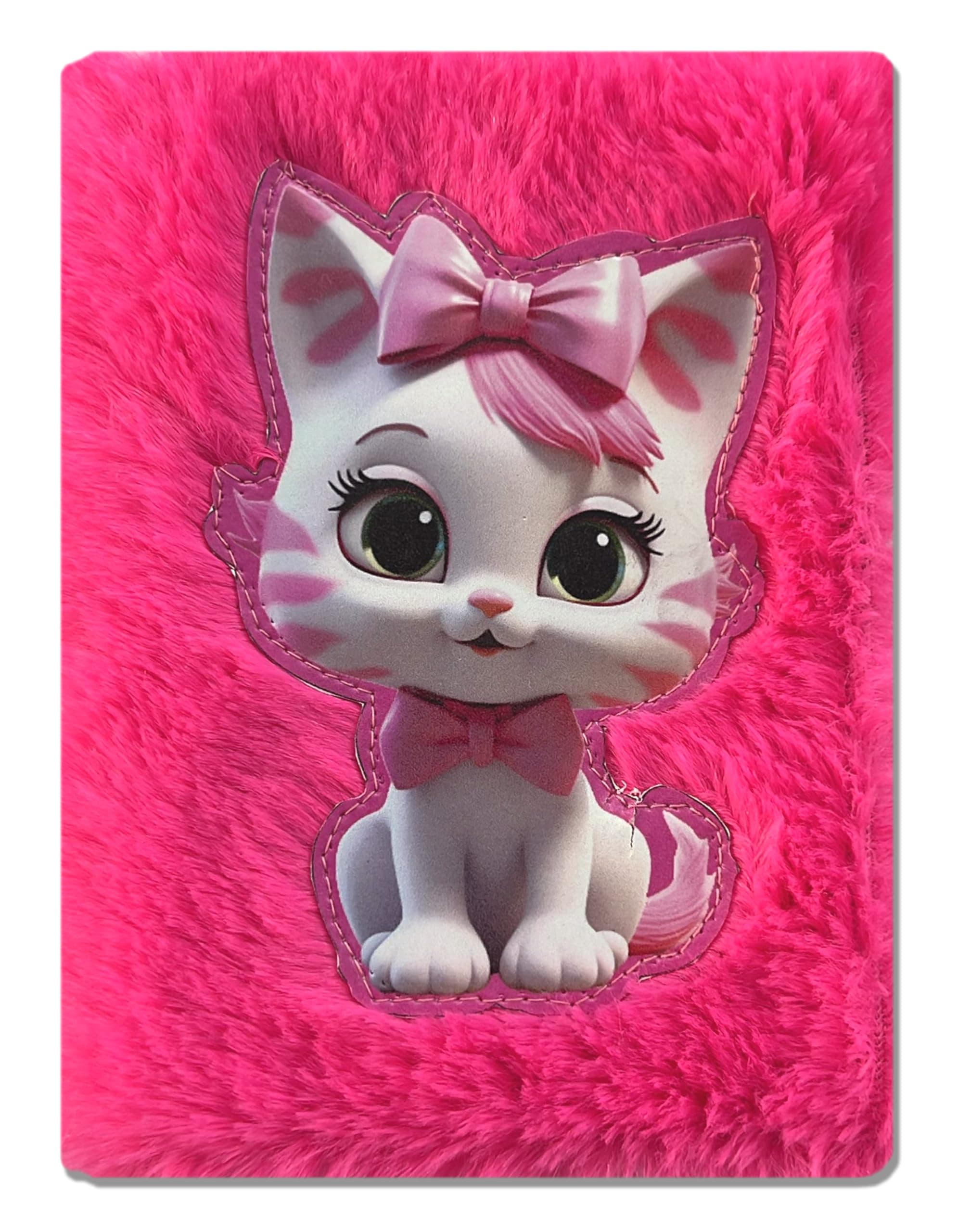 JIADA A6 Size Soft Fur Plush Fabric Diary/Personal Notebook Cute Animal Print - Cat, 80 Pages