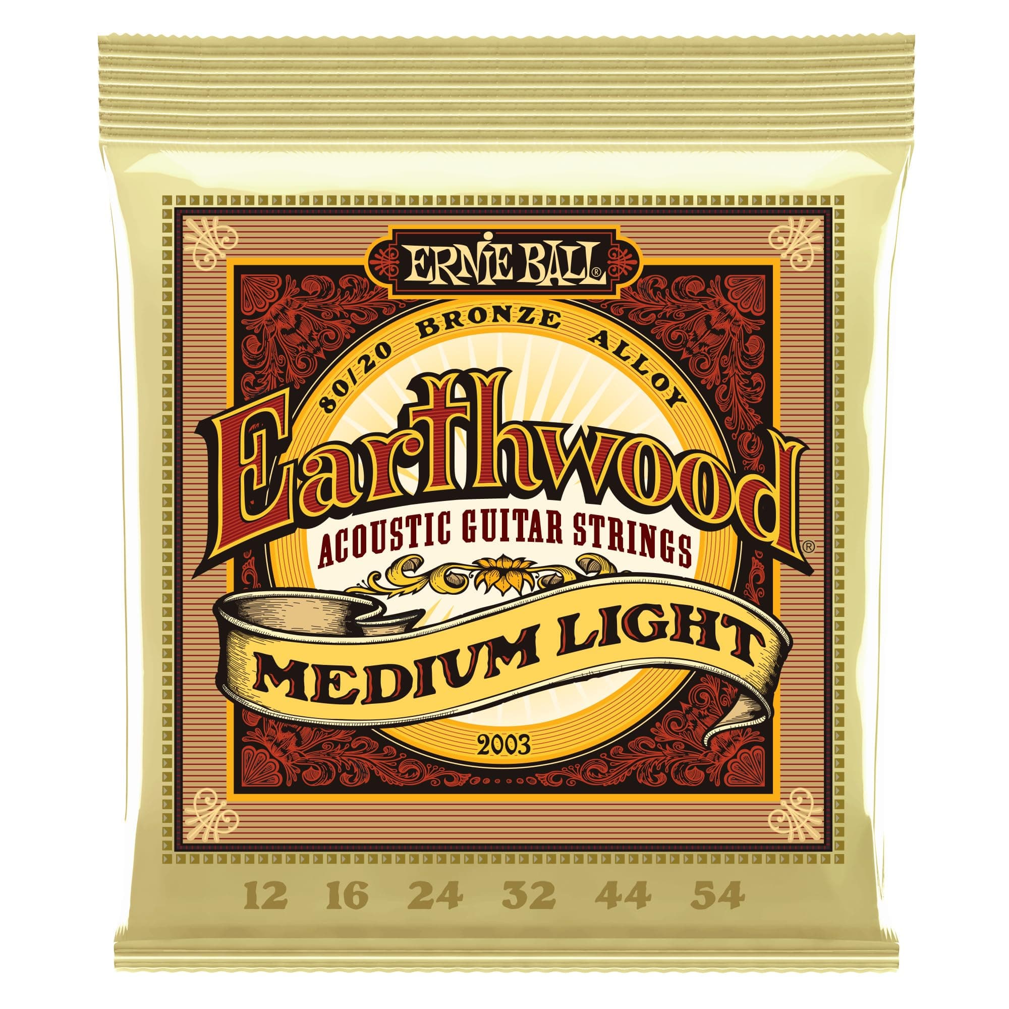 P02003 - EARTHWOOD MEDIUM LIGHT 80/20 BRONZE ACOUSTIC GUITAR STRINGS - 12-54 GAUGE