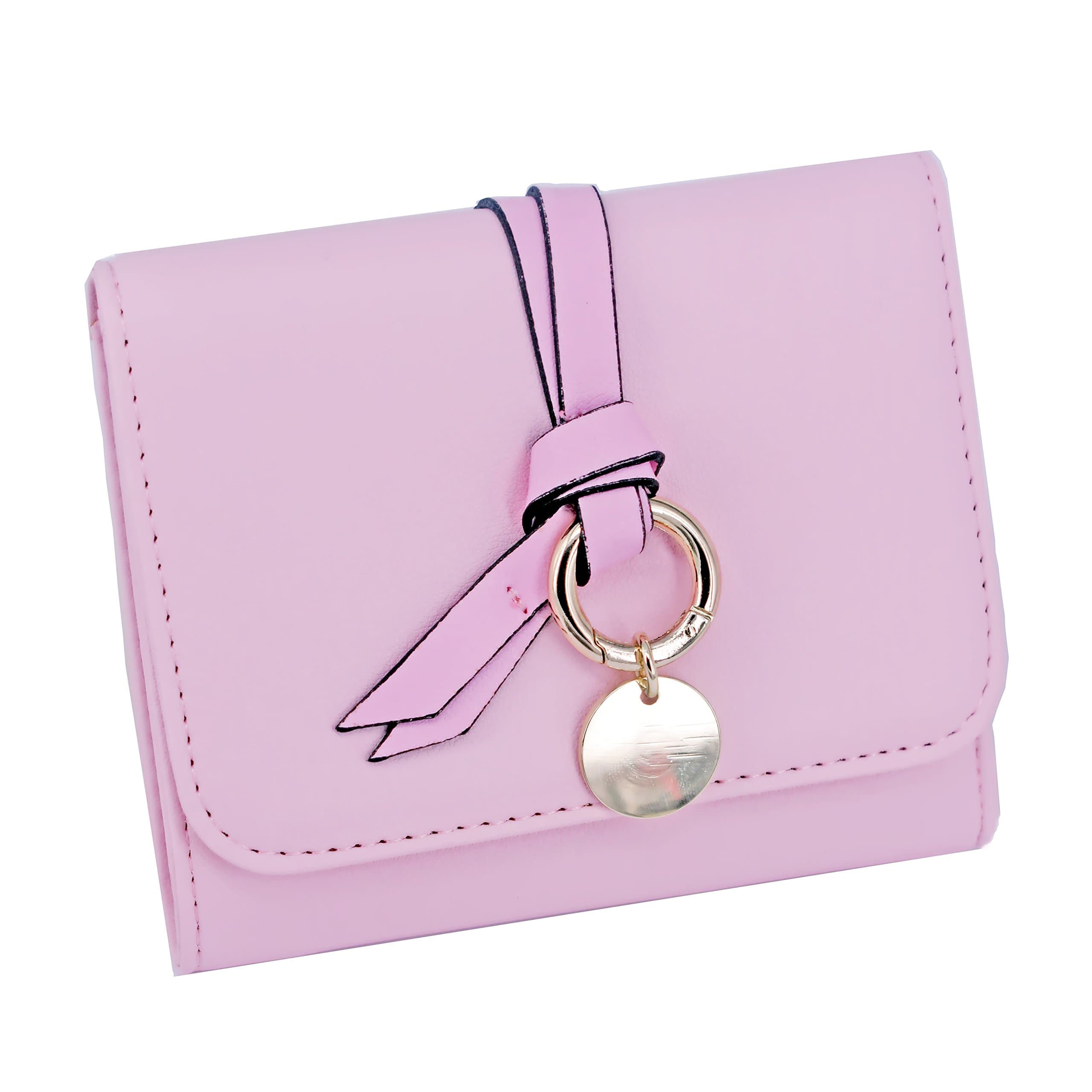 ABC STORY Womens Cute Small Wallet For Teen Girls Pink Leather Trifold Coins Purse
