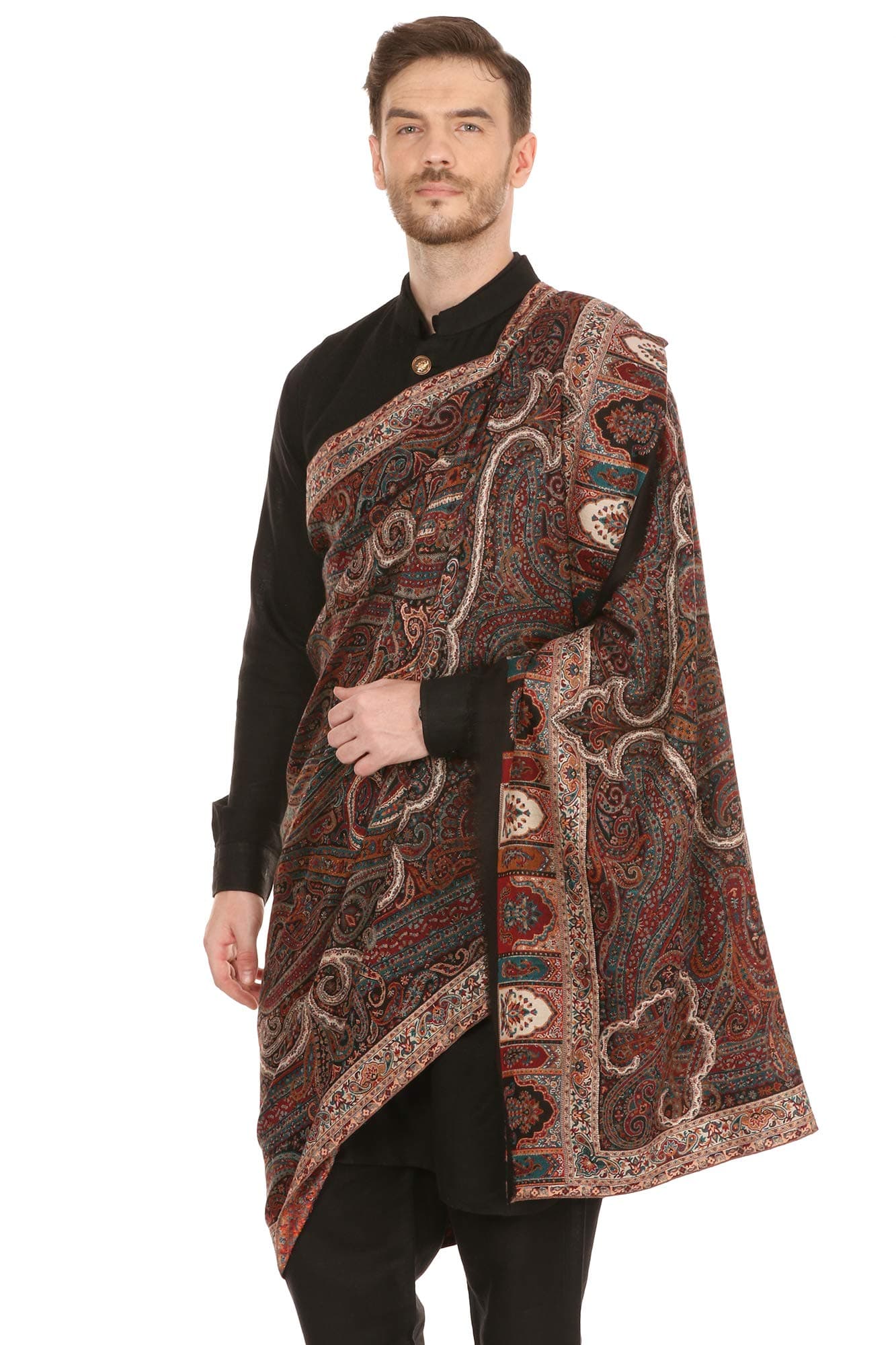 PashtushMens Antique Kaani Stole, Soft Bamboo, Woven Jamawar Design