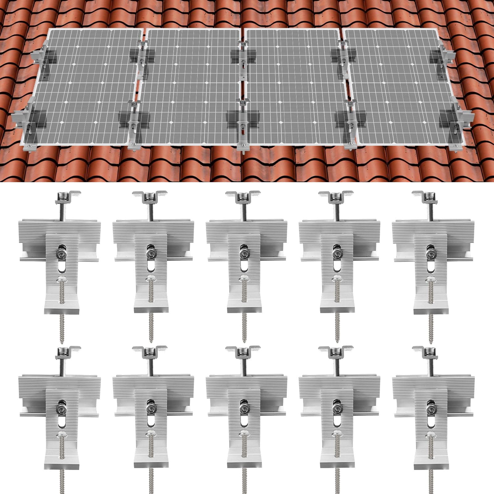Roof Solar Panel Mounting Bracket System Kit (Support 1-4 Pieces Solar Panels) for Wooden, Metal, Tile, Cement, and Most Kinds of roof