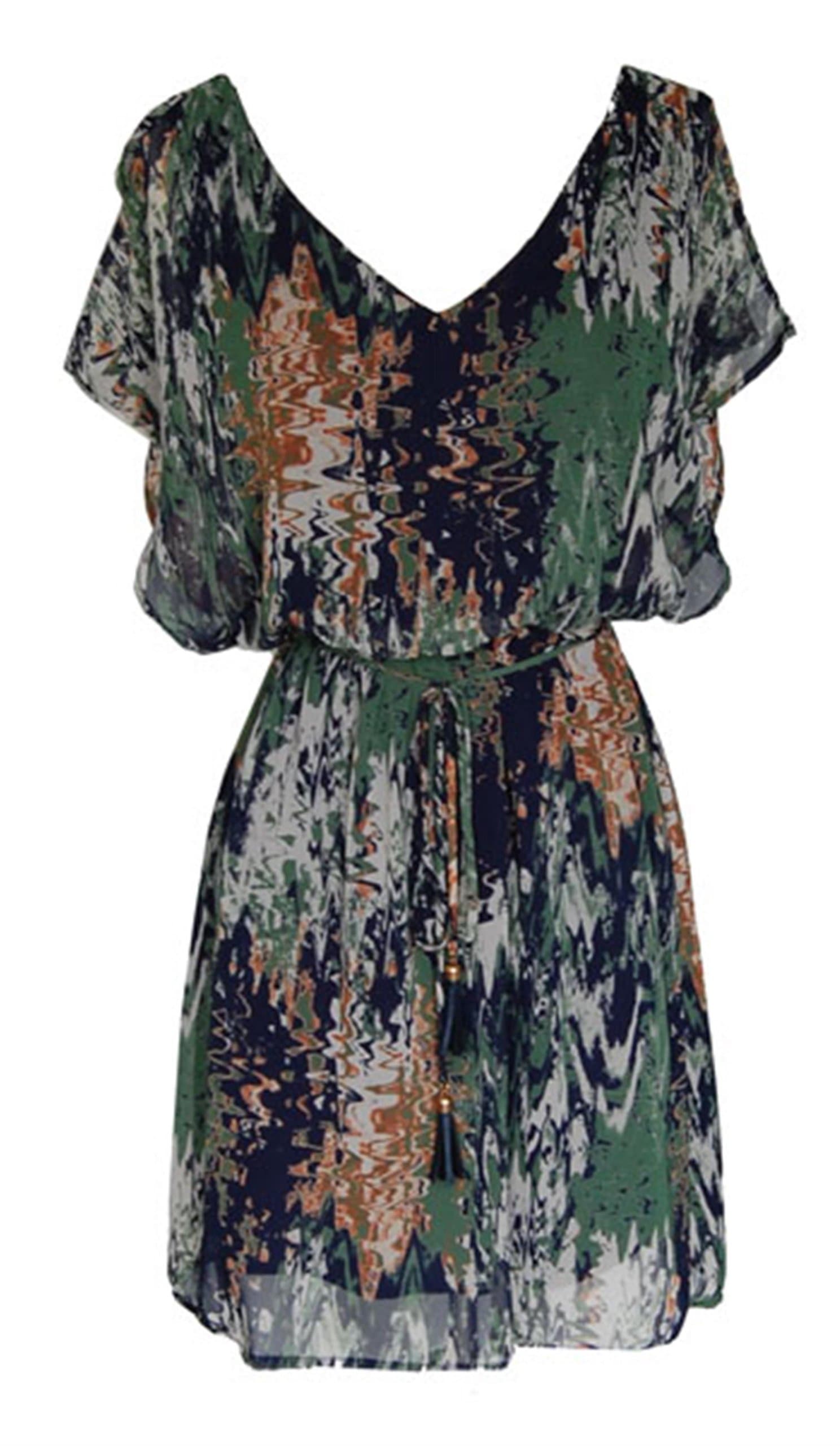 About Stylez Green Print Flutter Sleeve Chiffon Dress