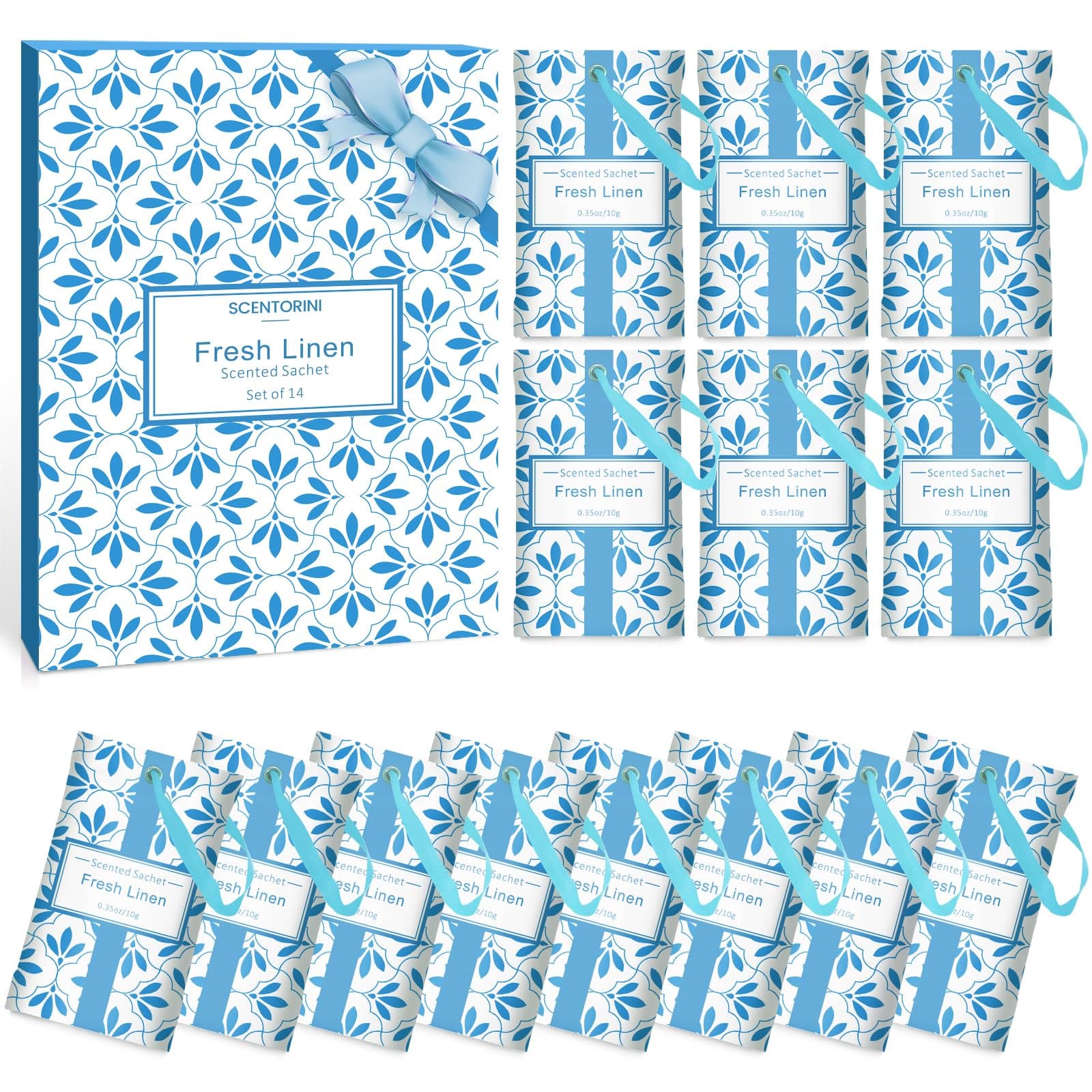 Fresh Linen Scented Sachets 14 Pack – Closet & Drawer Deodorizer for Clothes, Wardrobe & Storage, Long Lasting Air Freshener for Home, Travel & Gift