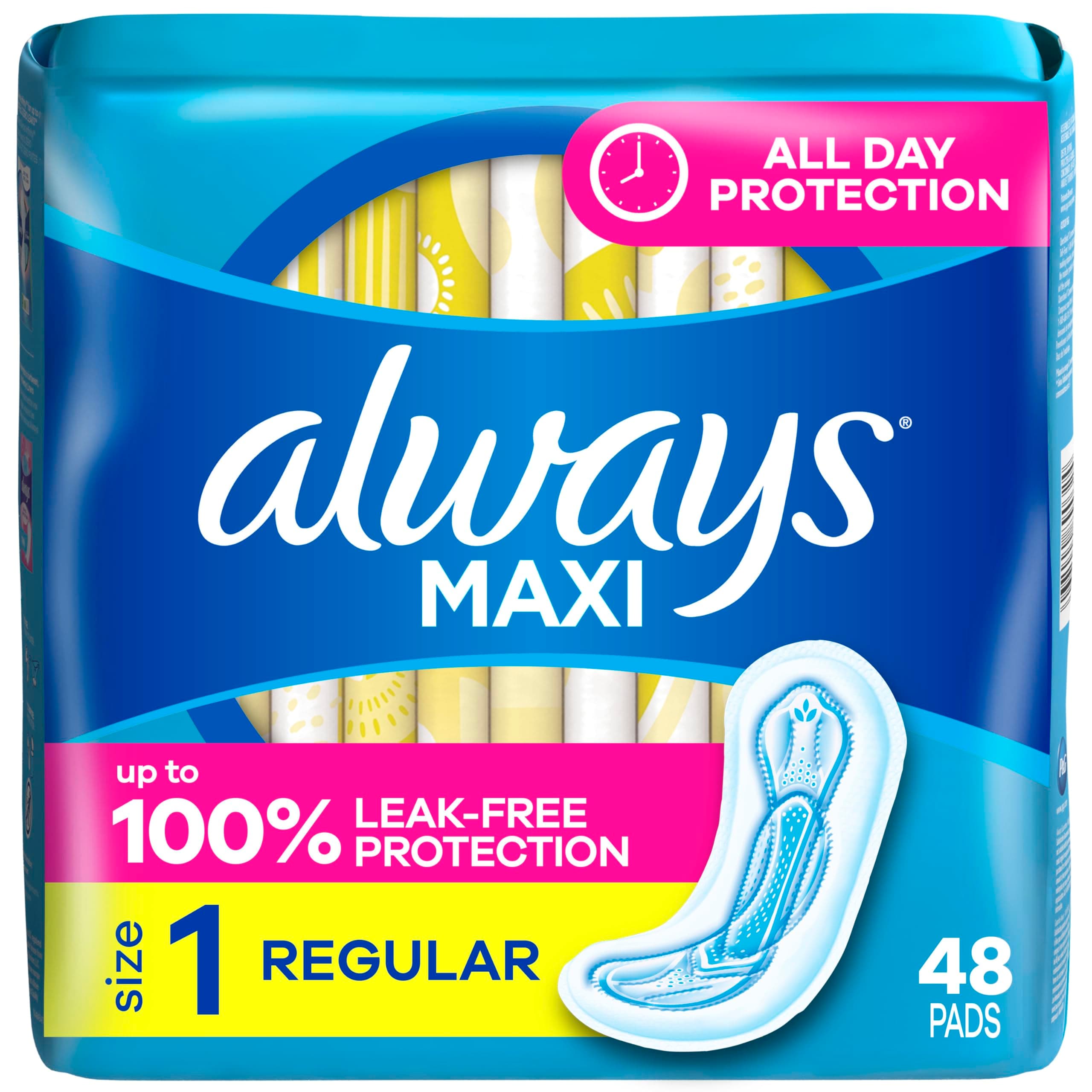 Always Maxi Unscented Pads without Wings, Regular, 48 Count
