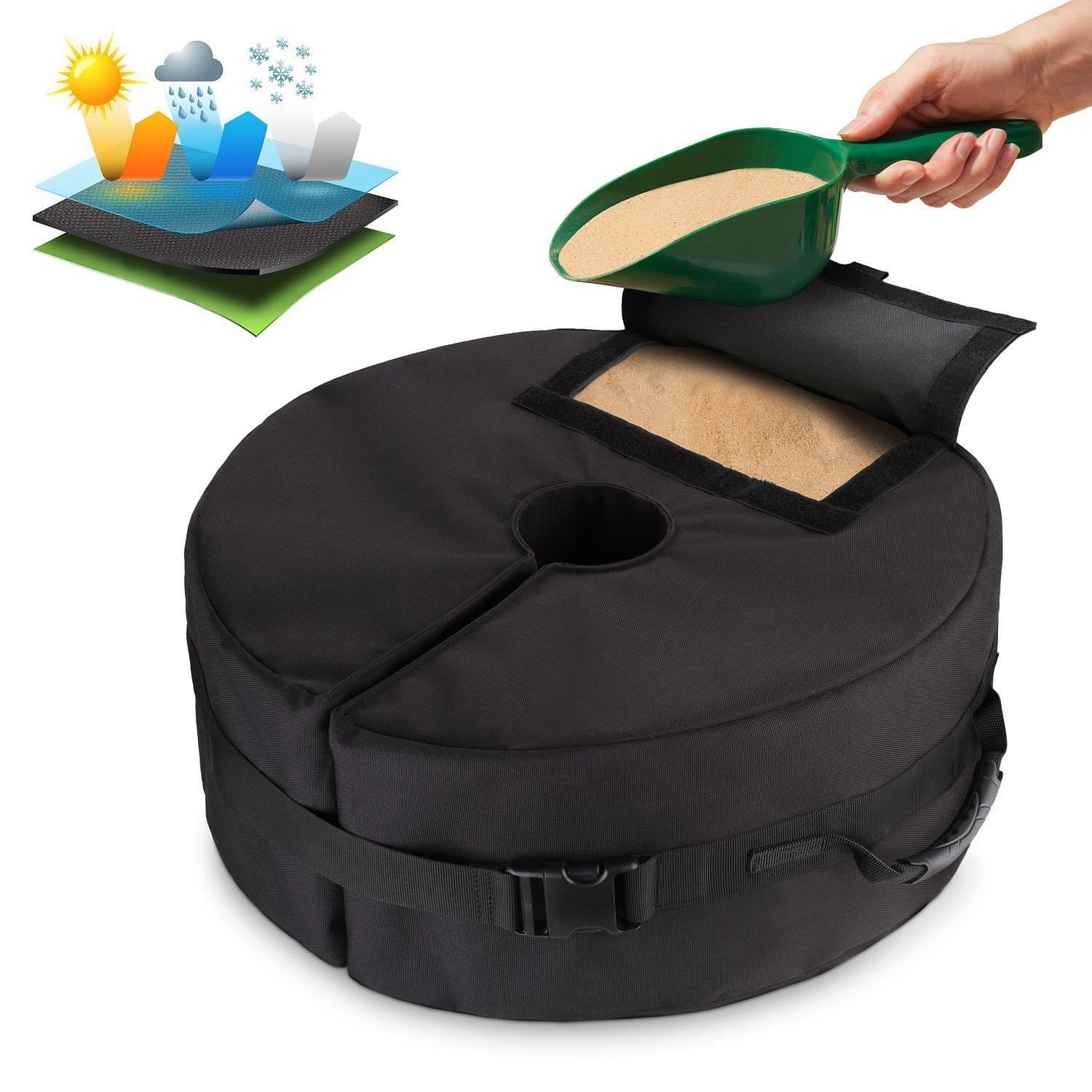 Detachable Patio Umbrella Base Weight Bag, 18" Round with Large Opening and 2 Handle for Offset, Cantilever or Standard Outdoor Patio Umbrella or Flagpole, Heavy Duty, Weather Resistant