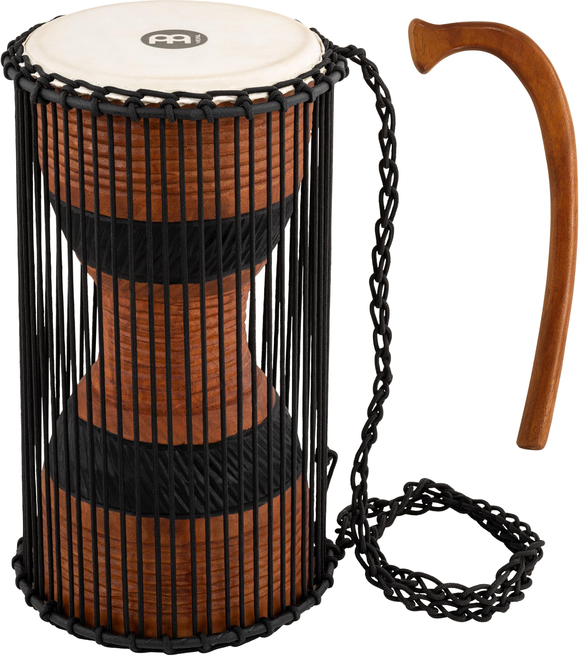 Meinl African Talking Drum with Mahogany Wood Shell and Wooden Beater - NOT MADE IN CHINA - Large Size Goat Skin Heads, 2-YEAR WARRANTY (ATD-L)