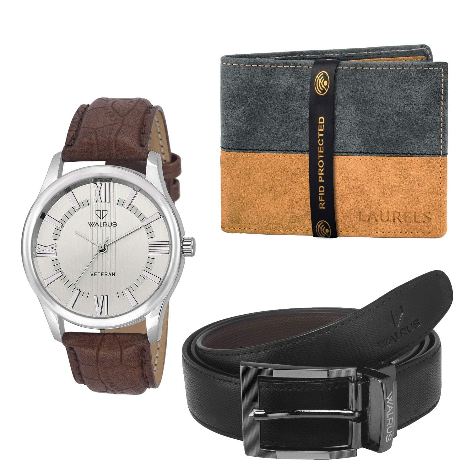 Men's Leather Belt, Wallet, and Watch Gift Combo for Men