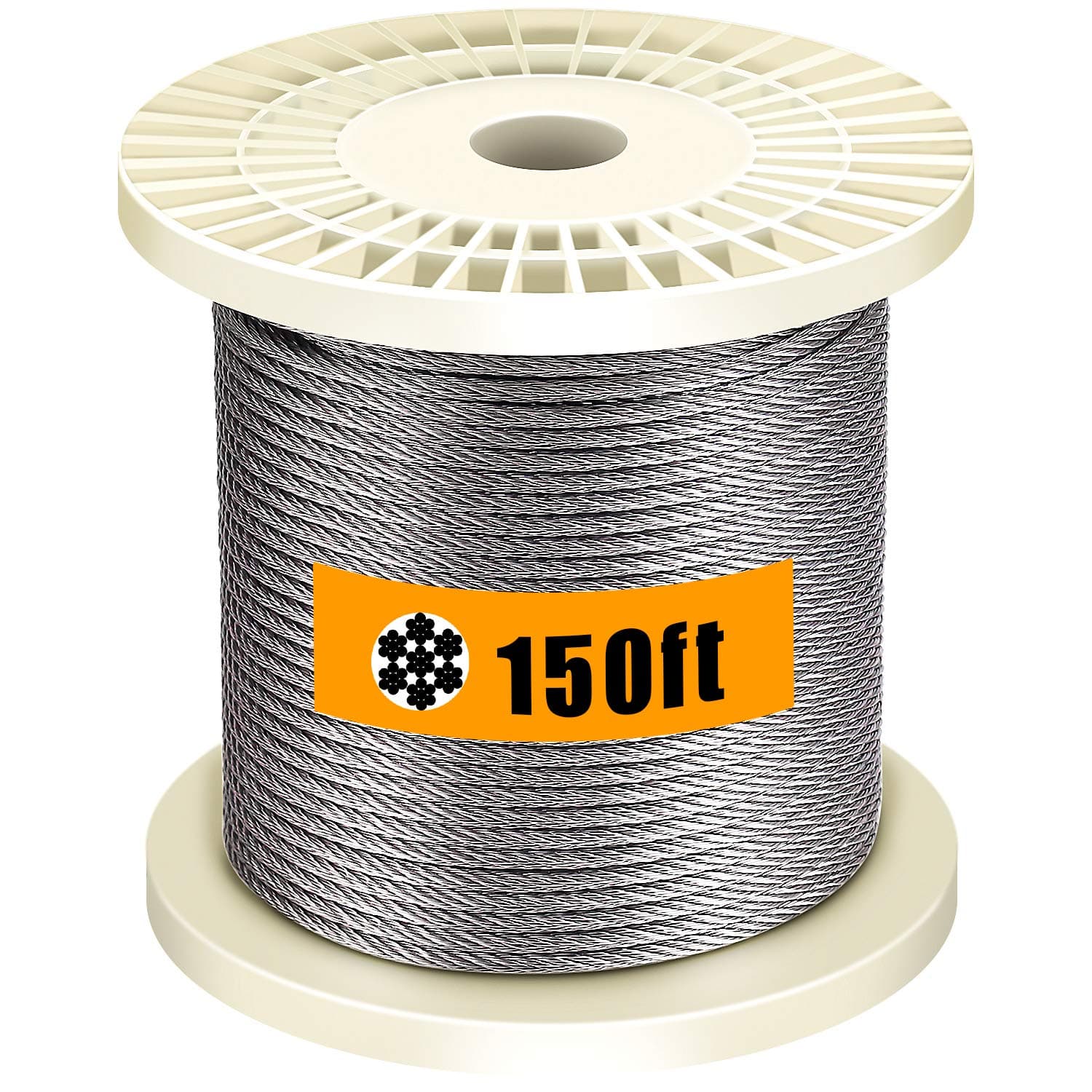 Favordrory 1/8 Inch T316 Marin Grade Stainless Steel Aircraft Wire Rope Cable for Railing, Decking, DIY Balustrade, 7x7 Construction, 150 Feet