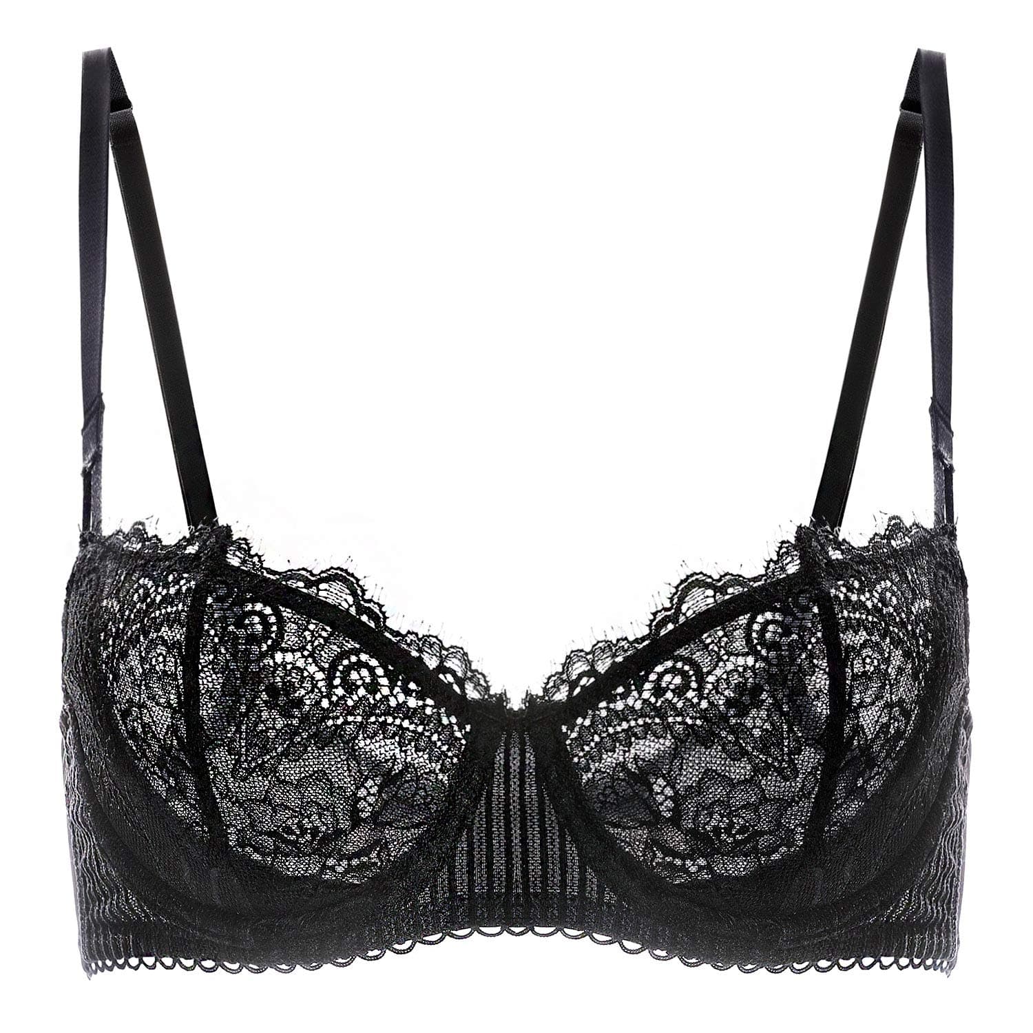 DOBREVAWomen's Sexy Lace Push Up Bra with Underwire Transparent Balconette Bra Unlined