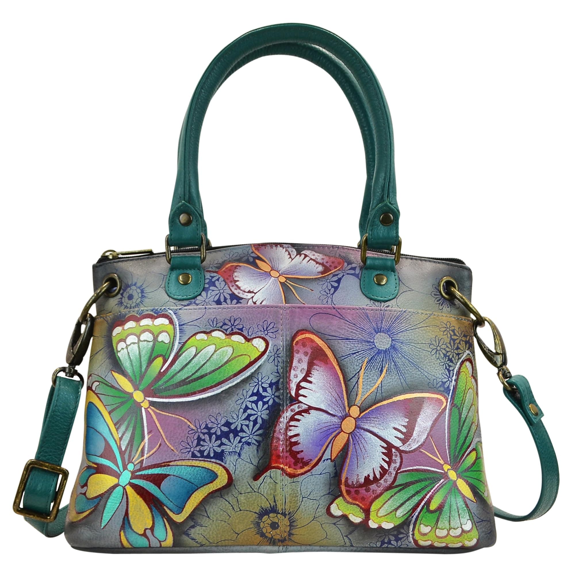 Women's Leather Small Satchel Handbag, Hand-Painted Original Artwork