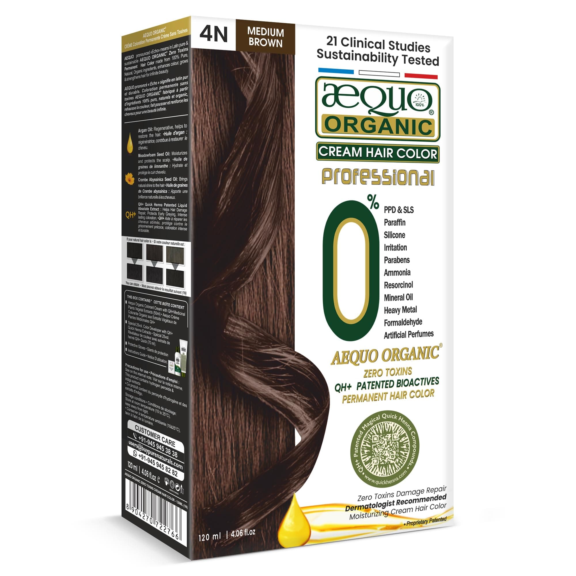 Zero Toxins Professional Hair Color 4N Medium Brown 120ml