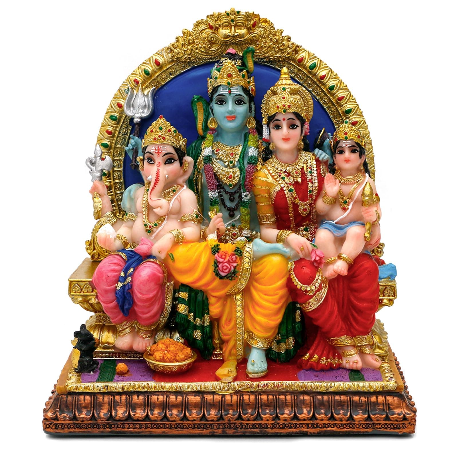 Hindu God Shiva Family Statue - 6.9" H Murti Shiva Diwali Gift Pooja Item Puja Gifts for Indian Friends Family Home Temple Office Mandir Altar Shine Yoga Meditation Room Decor