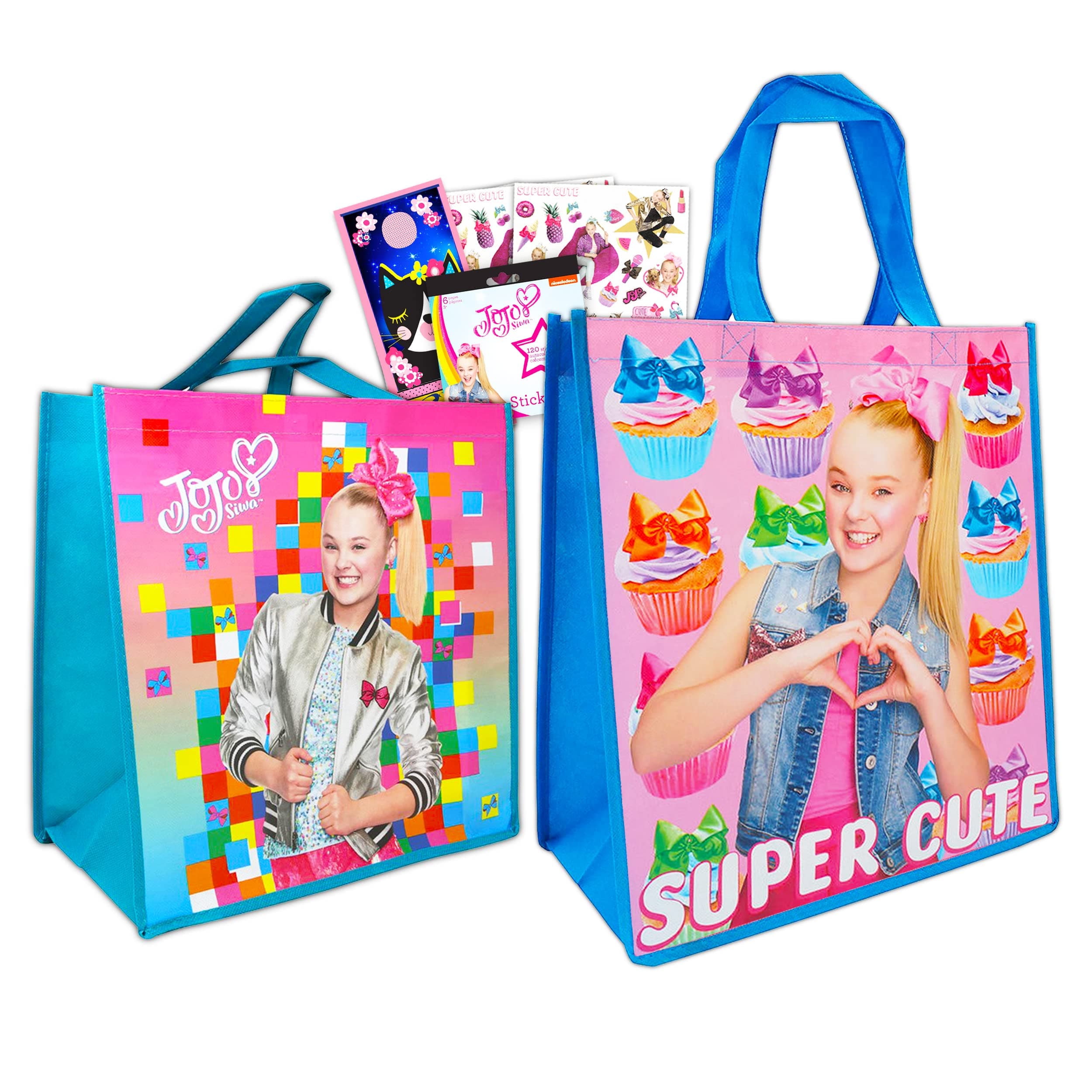 Nickelodeon Jojo Siwa Tote Bag Set Jojo Siwa Party Supplies - 2 Pack Jojo Siwa Party Favor Bag for Kids Nick Jr Jojo Siwa Party Decorations (Jojo Siwa Bag Set)