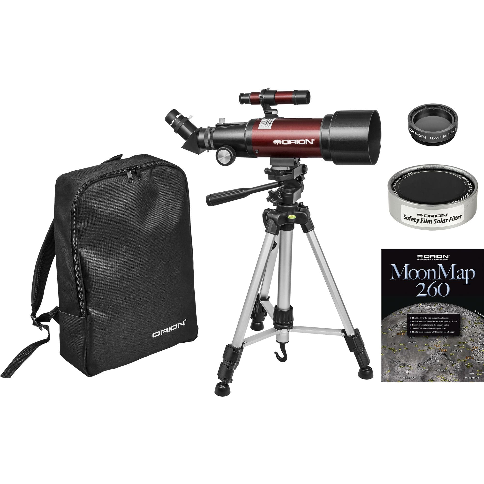 OrionGoScope III 70mmRefractor Sun and Moon Kit - Beginner Telescope with Solar (Sun) Filter, Compact Tripod & Maps