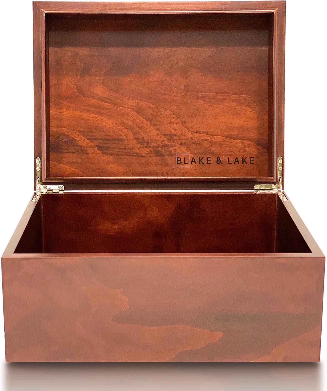 Blake & Lake Large Wooden Box with Hinged Lid - Wood Storage Box with Lid - Wooden Keepsake Box - Decorative boxes with lids (Dark Oak)