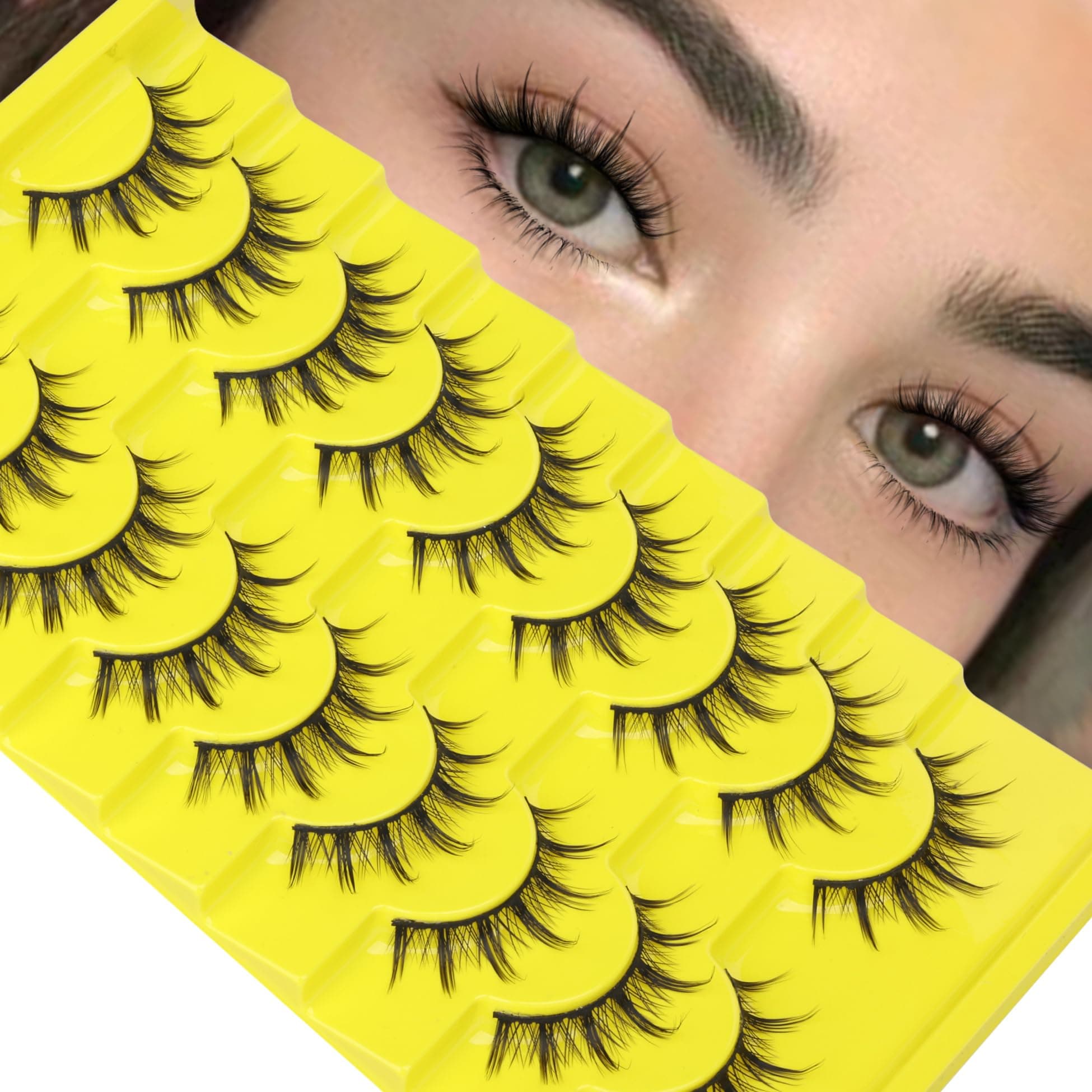 Manga False Eyelashes Natural Look Anime Lashes Strips Wispy Spiky Eyelashes Natural Lashes Cat Eye C-curly Fake Eyelashes 8-14MM 9 Pairs by Lvmixwig