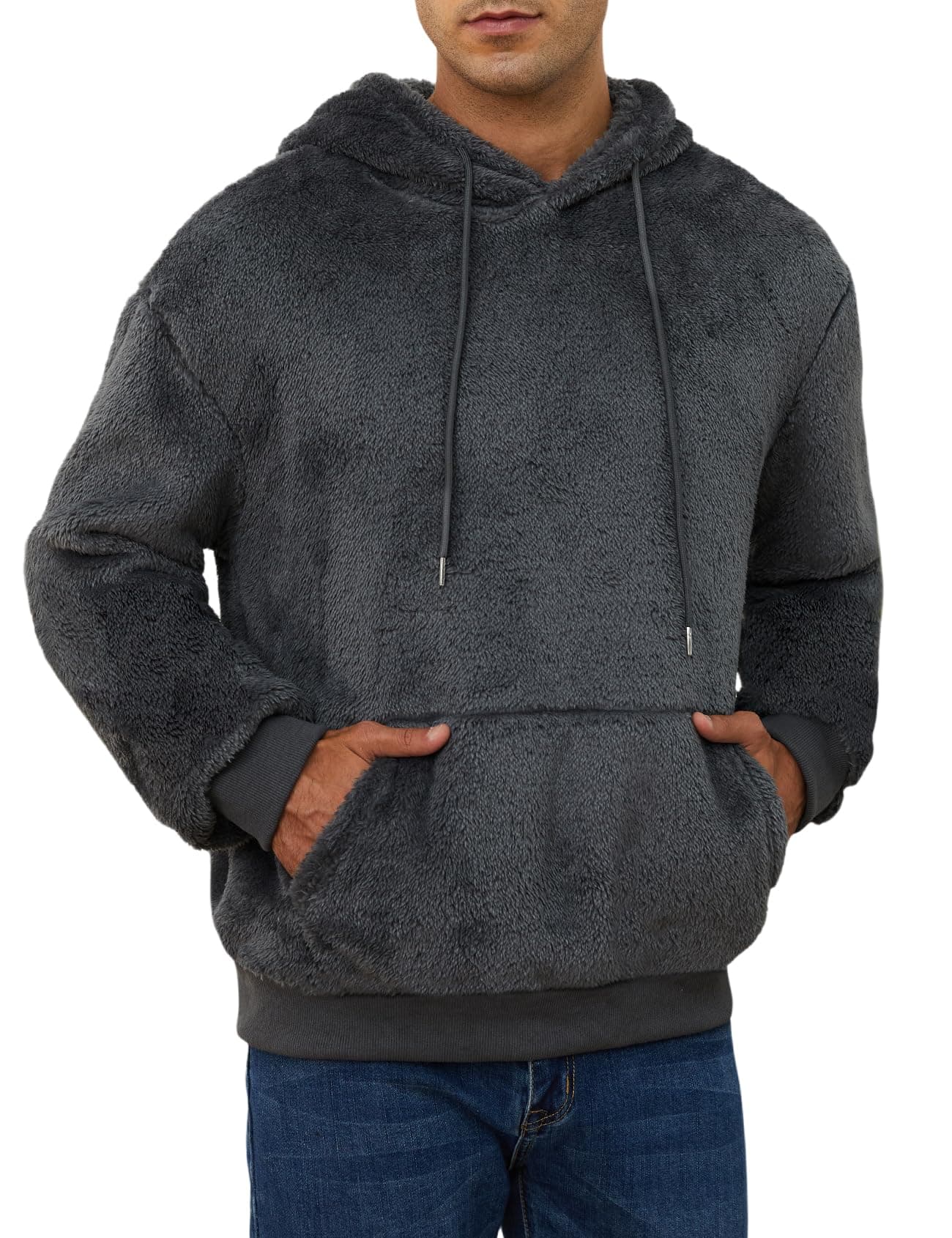 GihuoMens Sherpa Hoodies Fuzzy Sweatshirts Fleece Pullover Hoodie Long Sleeve Comfy Hooded Sweatshirt Outerwear