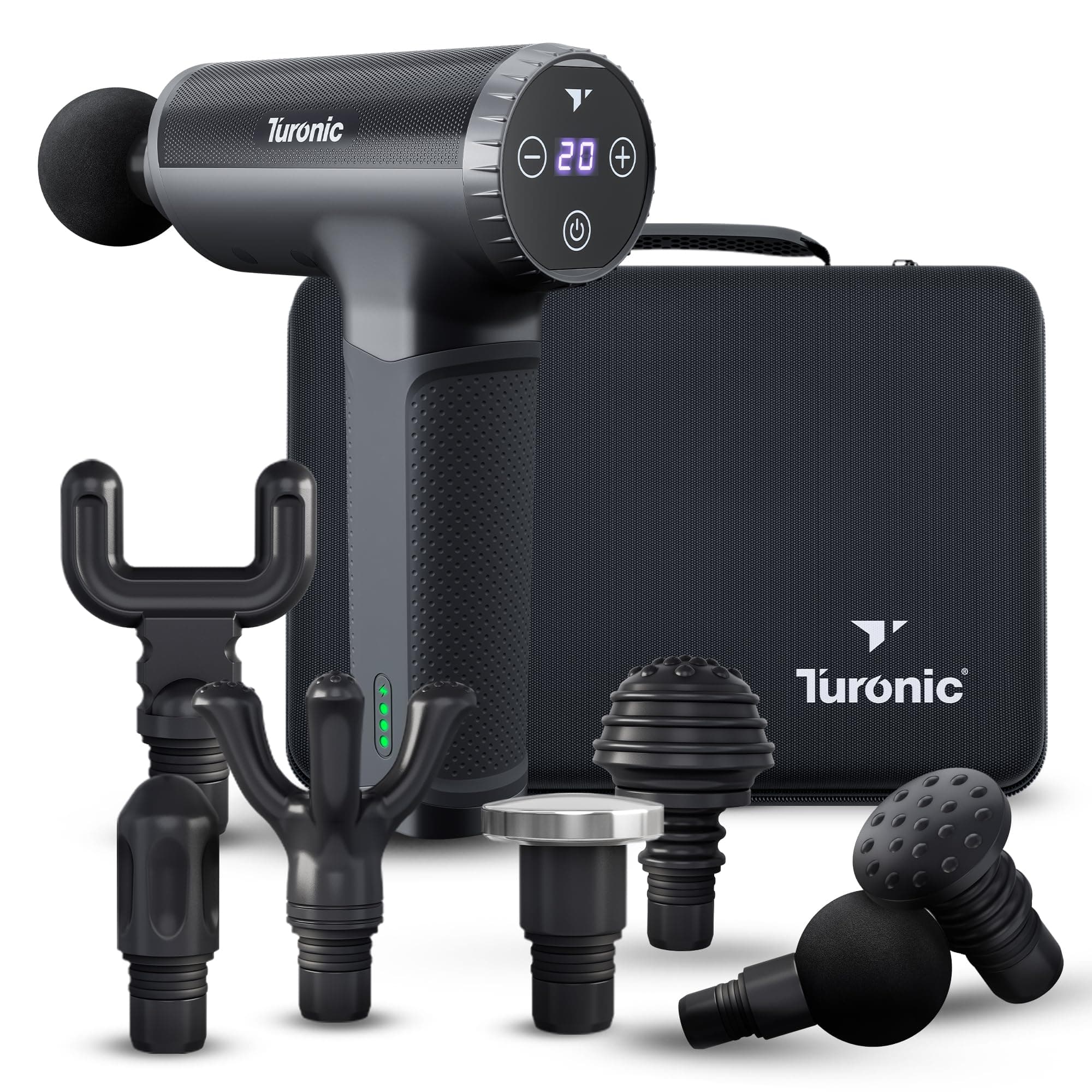Turonic GM5 Handheld Massage Gun - Deep Tissue Percussion Massager for Muscle Relaxation, 20 Speeds, 7 Heads, Easy-To-Use, Quiet and Powerful for Athletes Personal Use, Shoulder, Leg, Foot, Back, Body