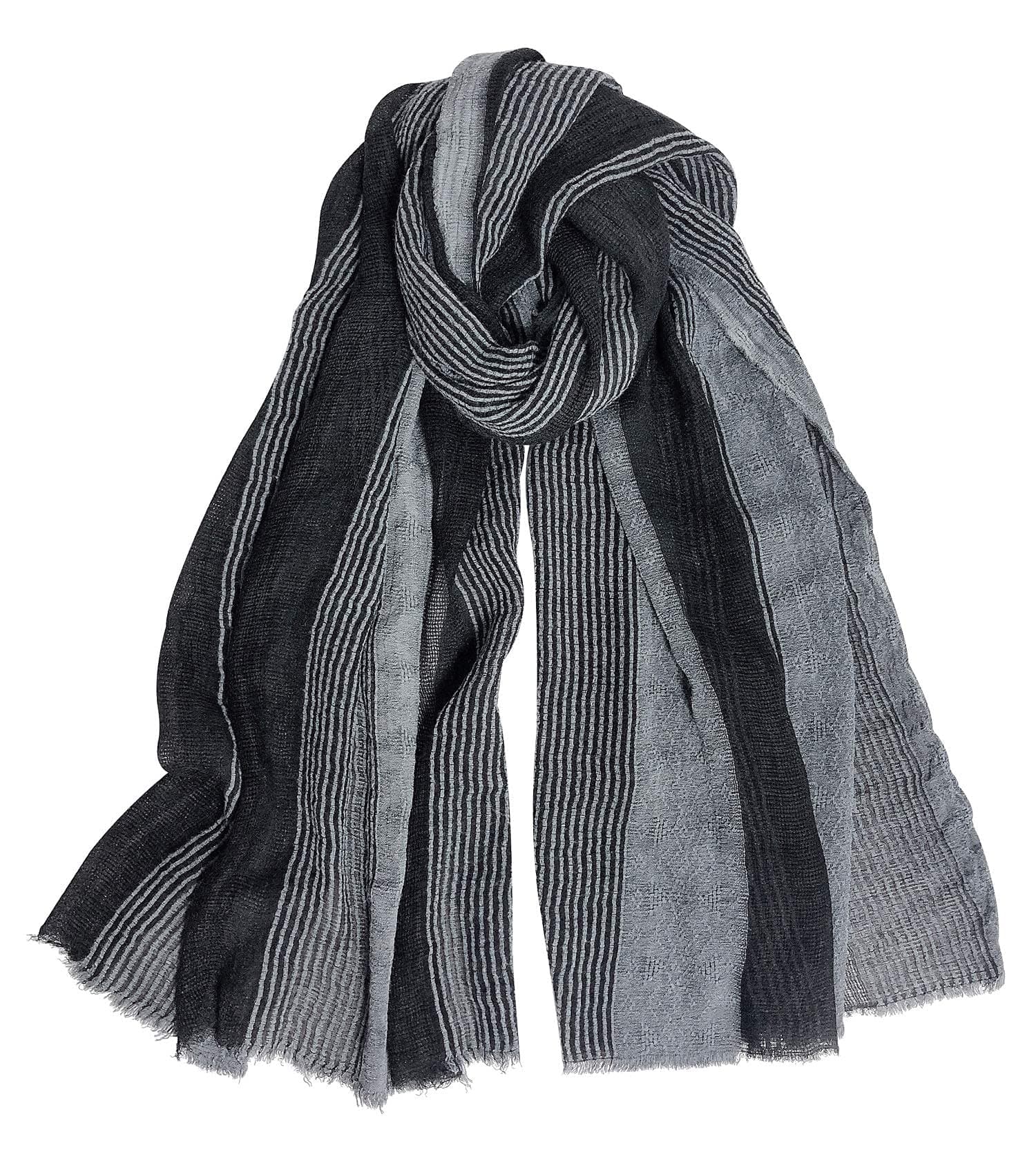 Cotton-Linen Scarves Mens Stripe Crinkle Long Scarf Fashion Wrap Shawl for Travel