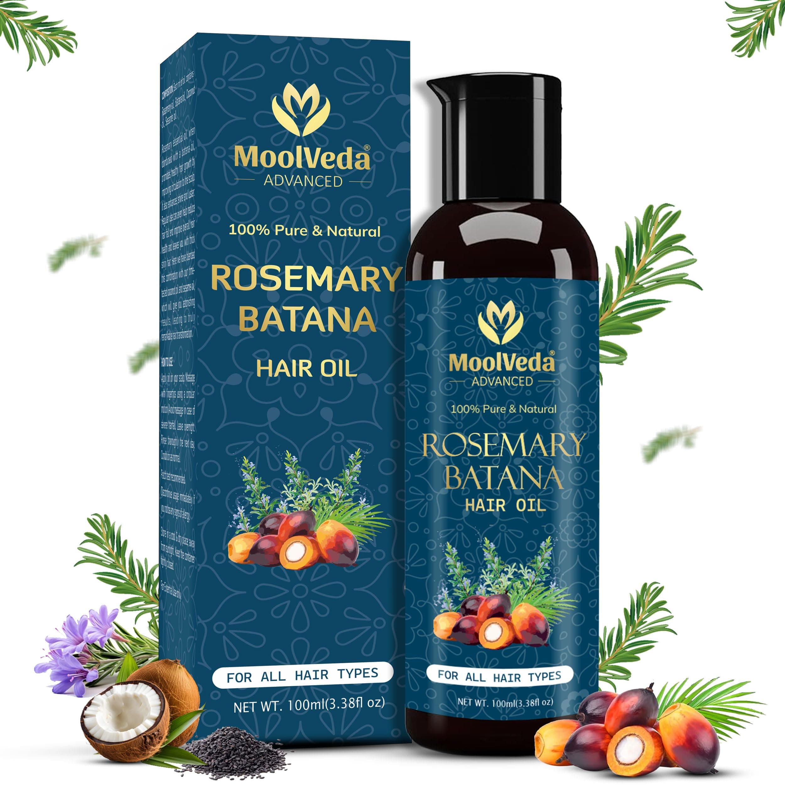 Pure Rosemary Batana Oil for Hair Growth By Dr Sebi Sourced From Honduras | Promotes Thicker, Shiny, Stronger & Healthy Hair, 100 ml