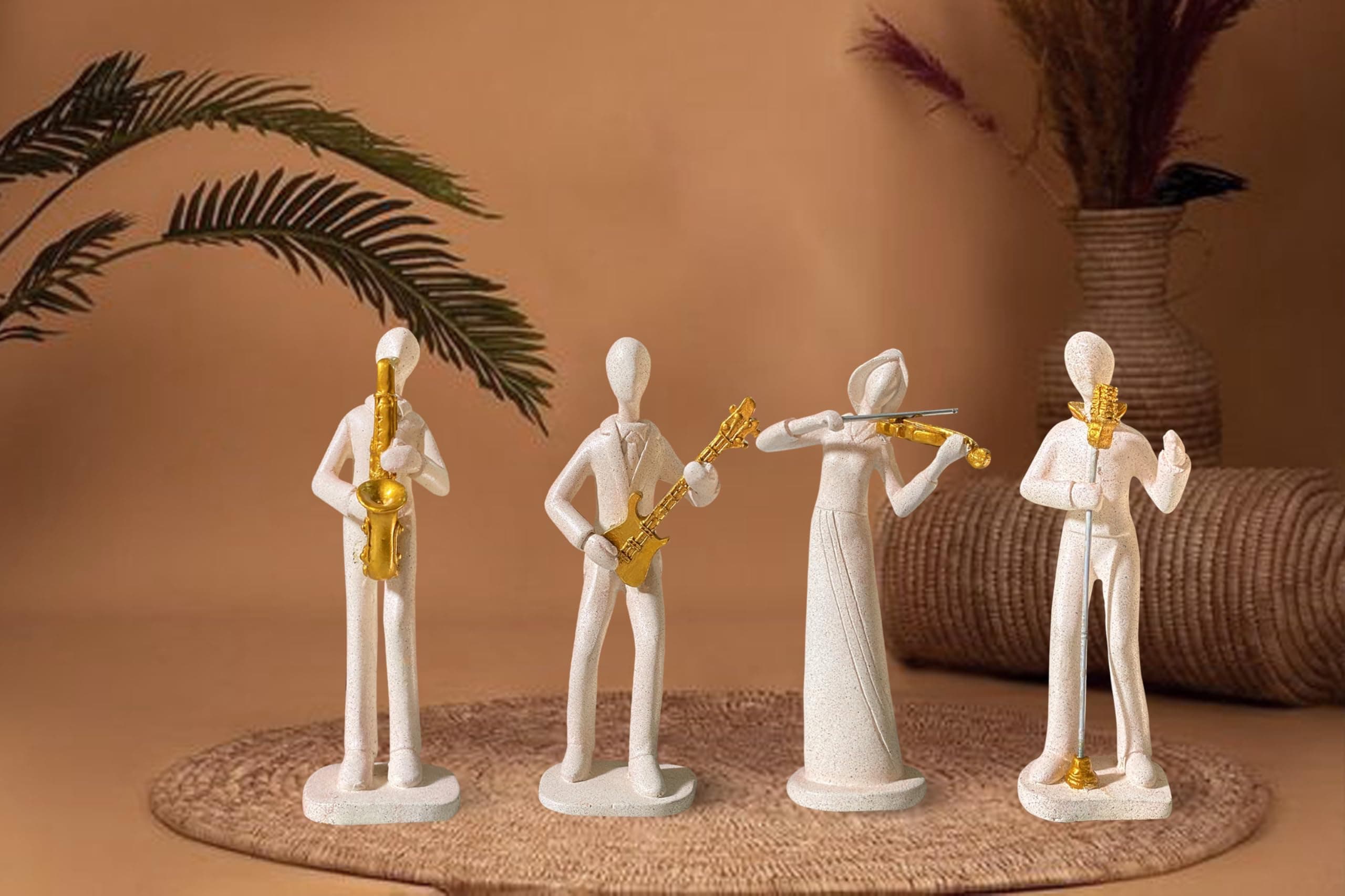 Sponsored Ad - Xtore Stylish Stone Finish Musician Male & Female Statue for Home Decor (Pack of 4, White)