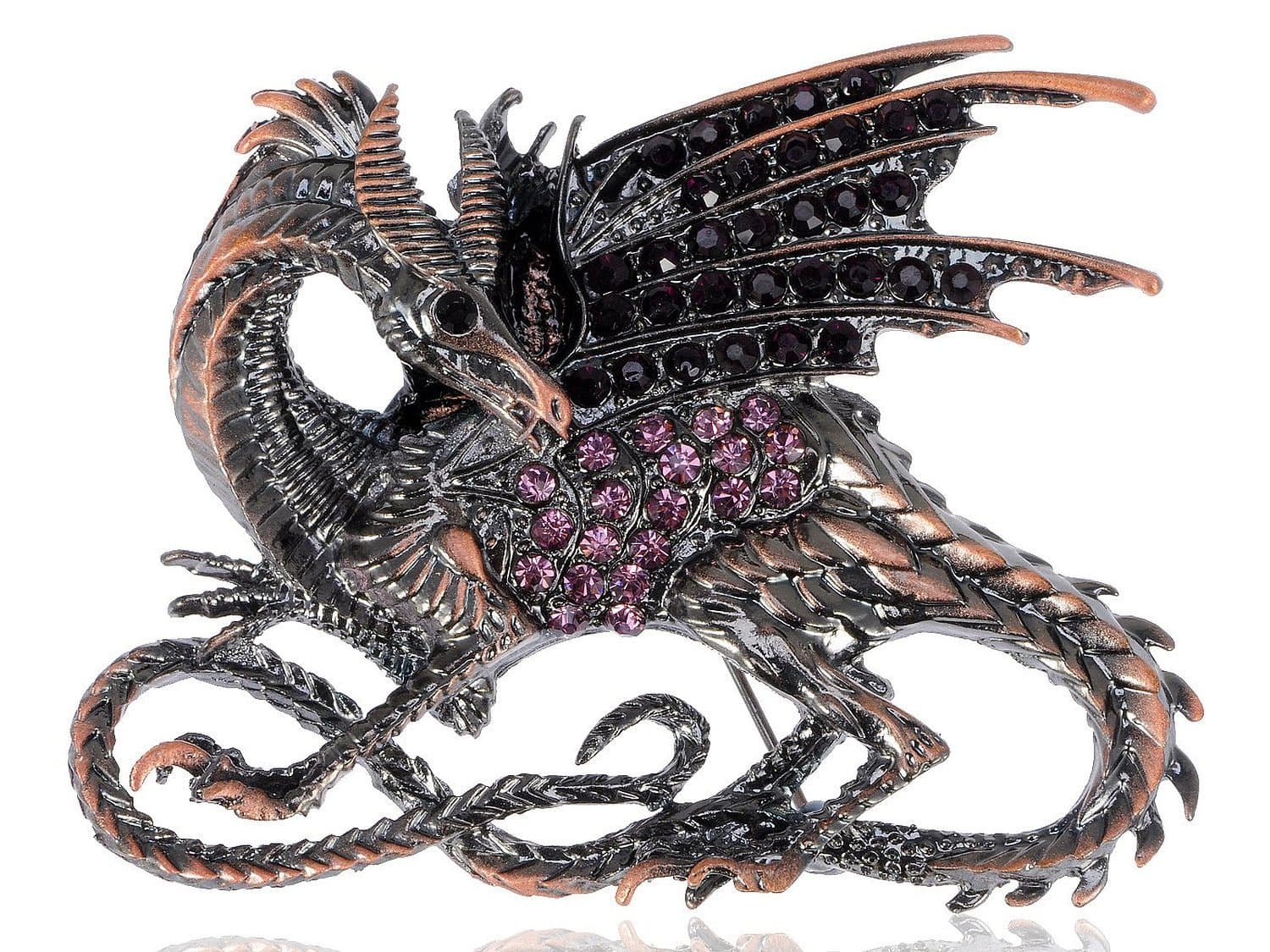Chinese Inspired Multicolored Rhinestone Embellished Winged Dragon Pin Brooch