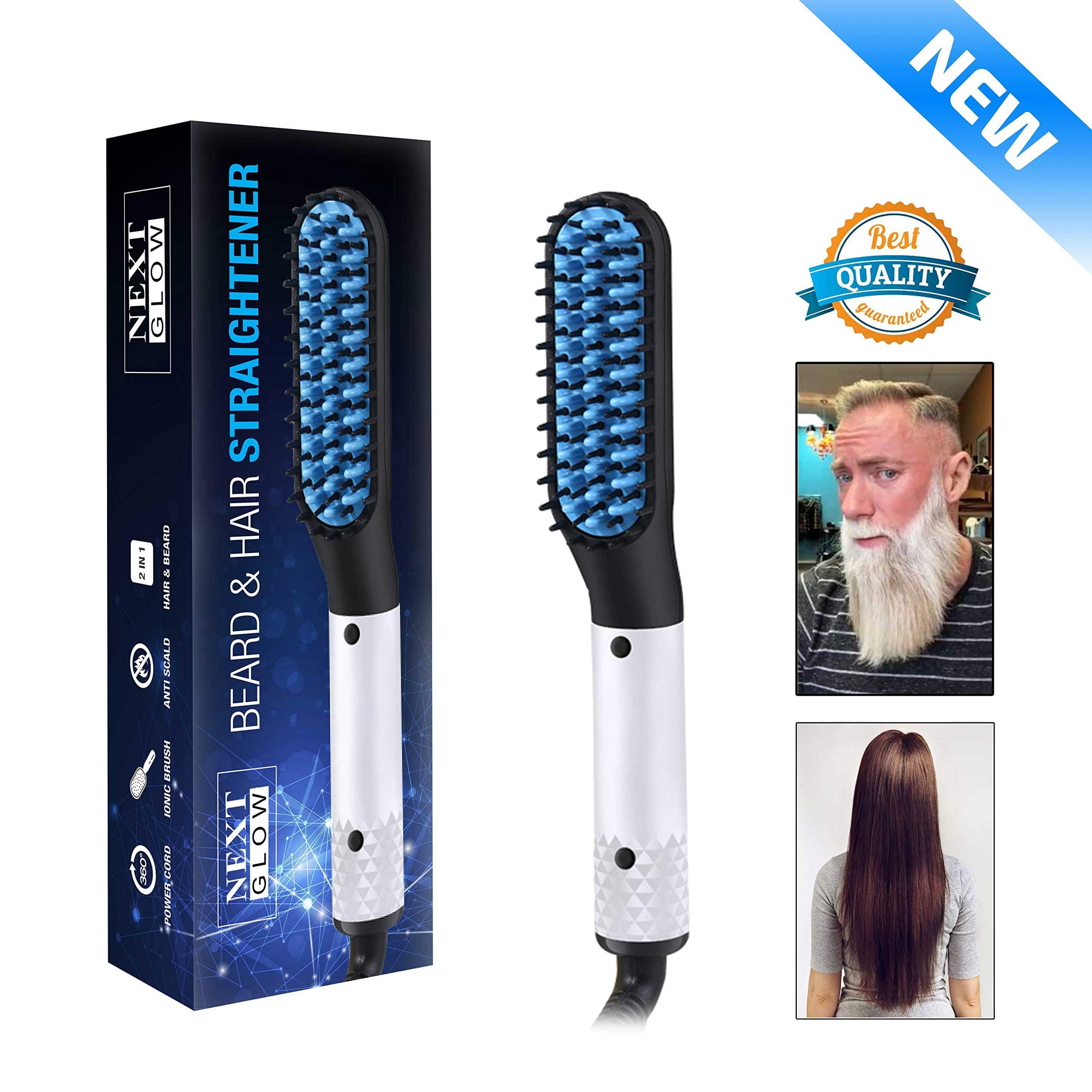 Beard Straightener for Men – Electric Heated Beard Comb – Multifunctional Hair Brush for Styling – 2 Temperature Modes – Ergonomic Heat Protection Handle – Ceramic Heating Teeth
