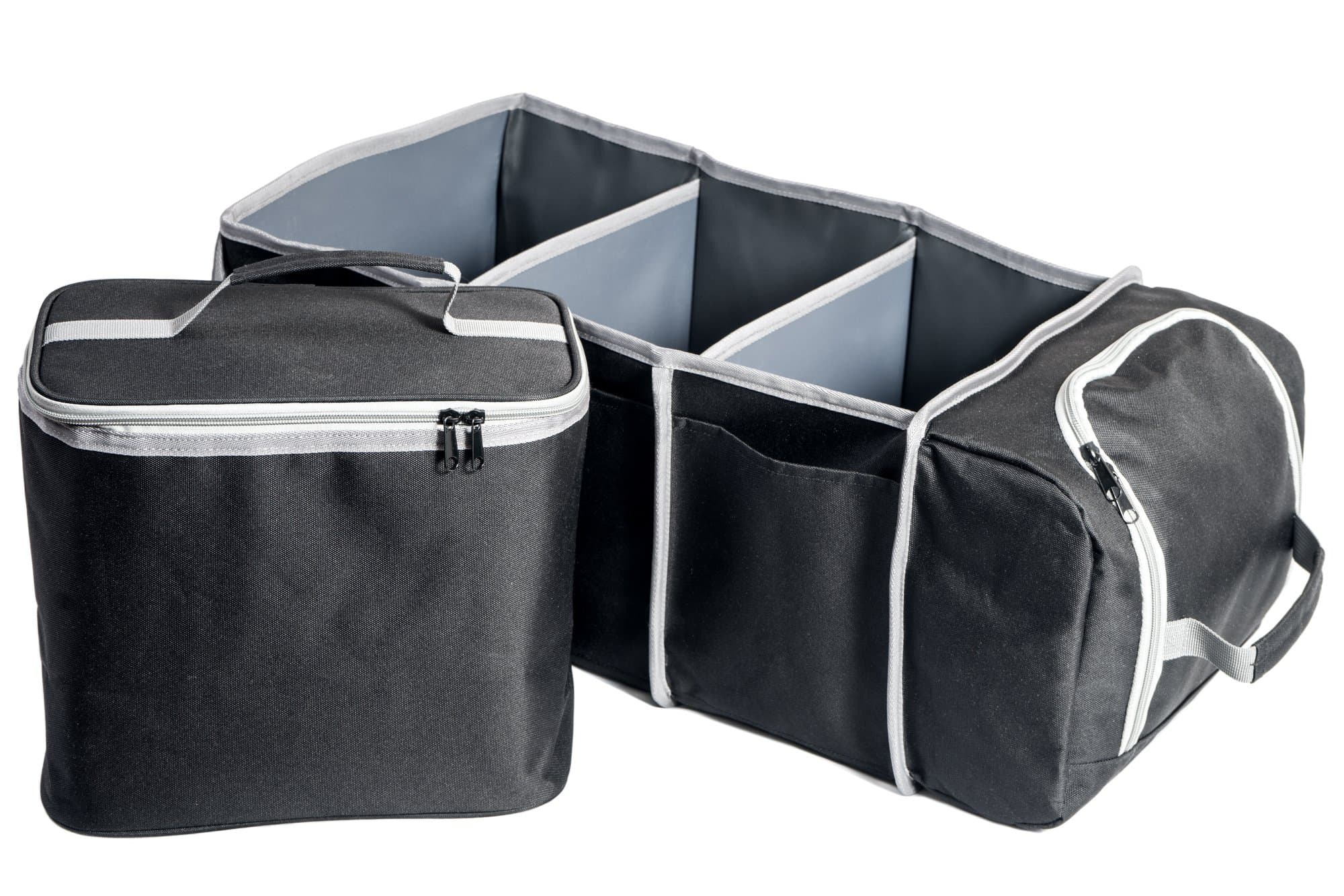 Premium Car Trunk Organizer with Cooler Bag|Best Heavy Duty Construction|Great For Holding Groceries, Storing Cargo|Ideal Storage Basket for Car Truck, Van SUV