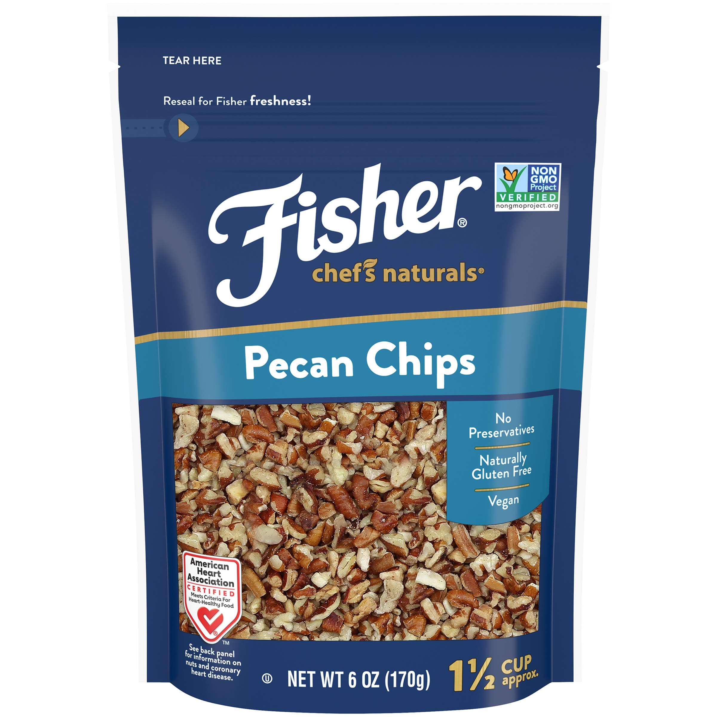 Fisher Chef's Naturals Pecan Chips, 6 oz, Naturally Gluten Free, No Preservatives, Non-GMO
