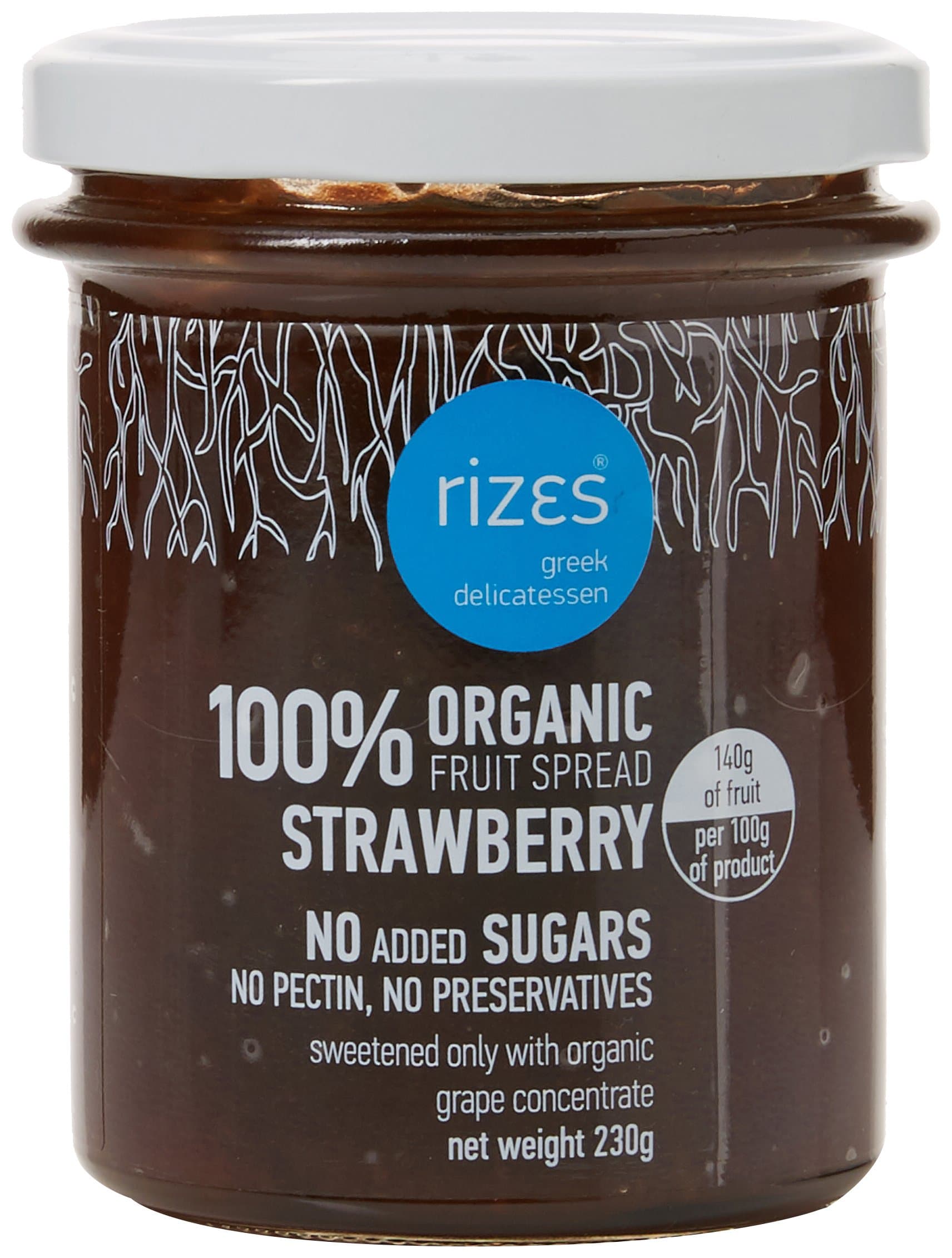 Rizes Organic 100% Fruit Spread Strawberry – Pack of 2 x 230 g (Total 460 g) | No Added Sugar, Pectin or Preservatives | Authentic Greek Handmade Jam Alternative