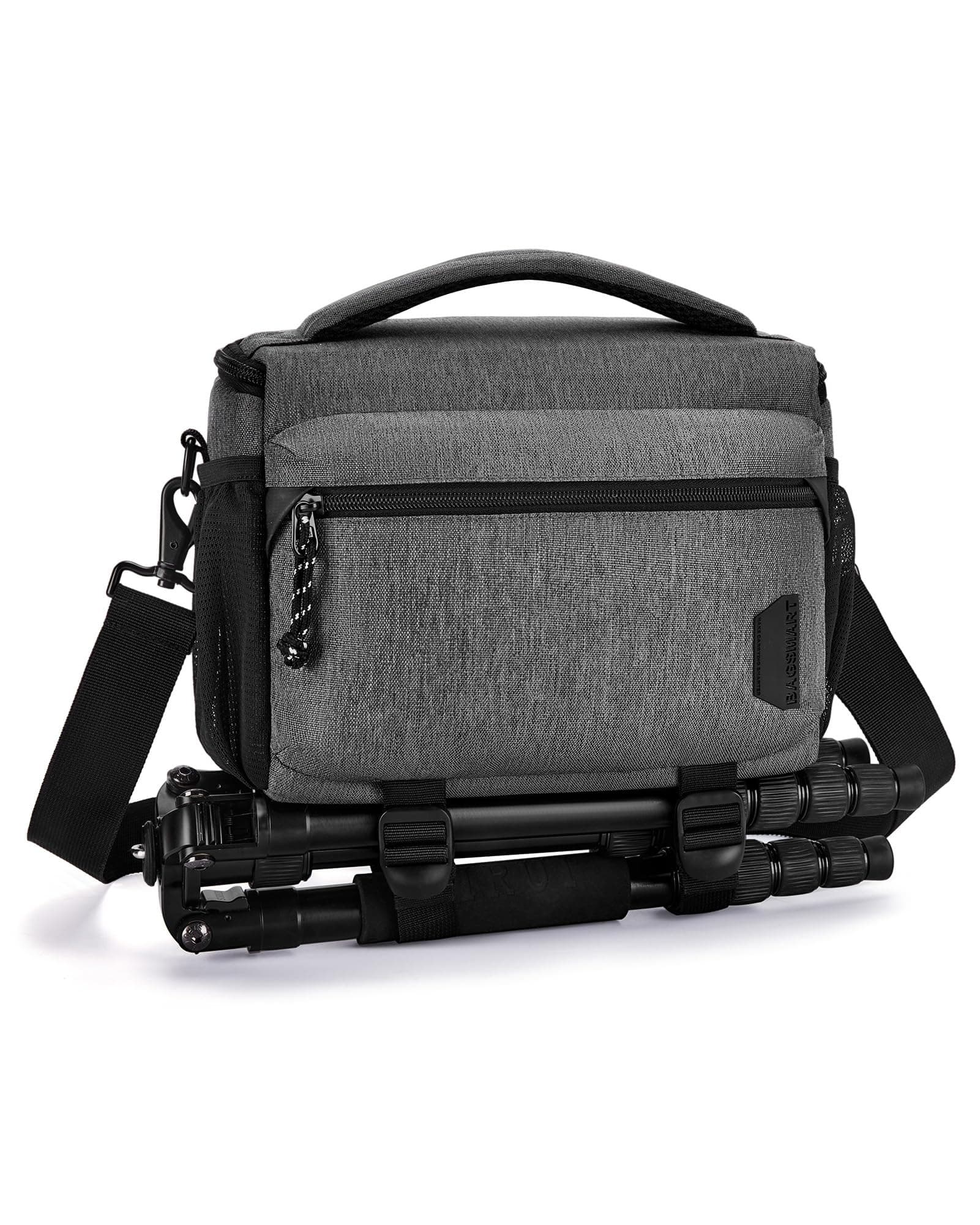 BAGSMART Small Camera Sling Bag for Photographers, Compact Camera Shoulder Bags for DSLR/SLR/Mirrorless Cameras, Waterproof Crossbody Camera Case with Tripod Holder, Grey