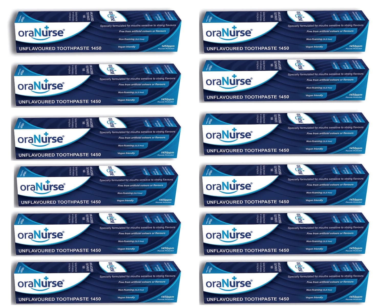 Unflavoured Toothpaste 12 Pack for Kids and Adults Non Flavoured Toothpaste with 1450ppm Fluoride for Sensitive Mouths | Non Foaming SLS Free Adults and Kids Toothpaste | 50ml