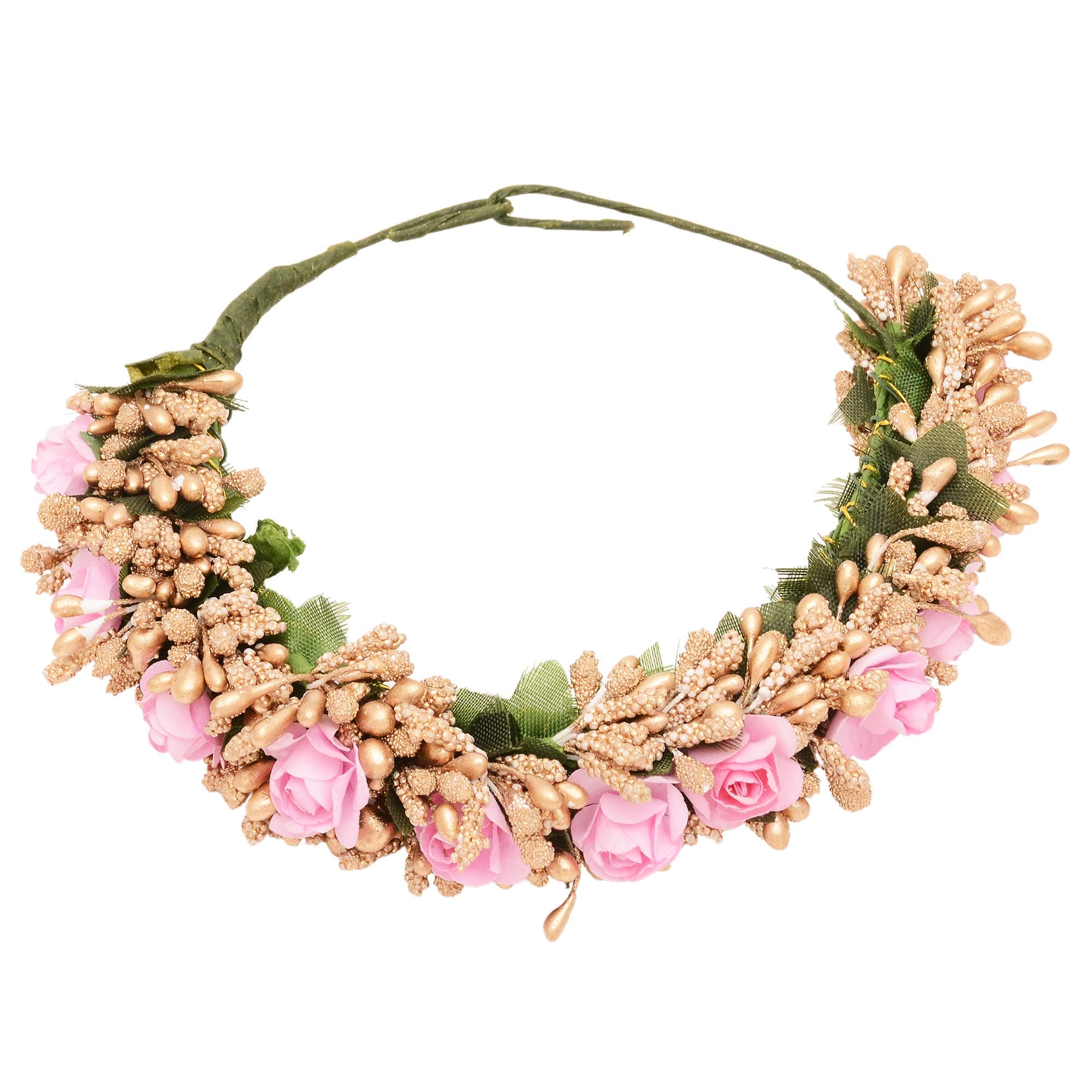 sanjogHair Accessory - Multicolor Handmade Juda Maker Fabric Flower Gajra For Women (Light Pink)