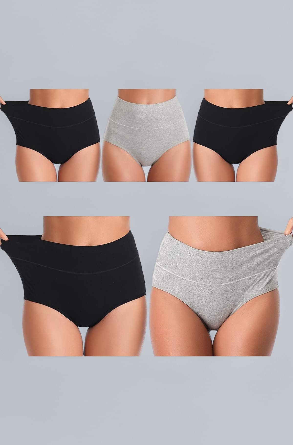UMMISS 5 Pack Plus Size Soft Cotton Underwear Brief for Women, High-Waist Ultra Comfort Black Grey Panties 3XL Size 10