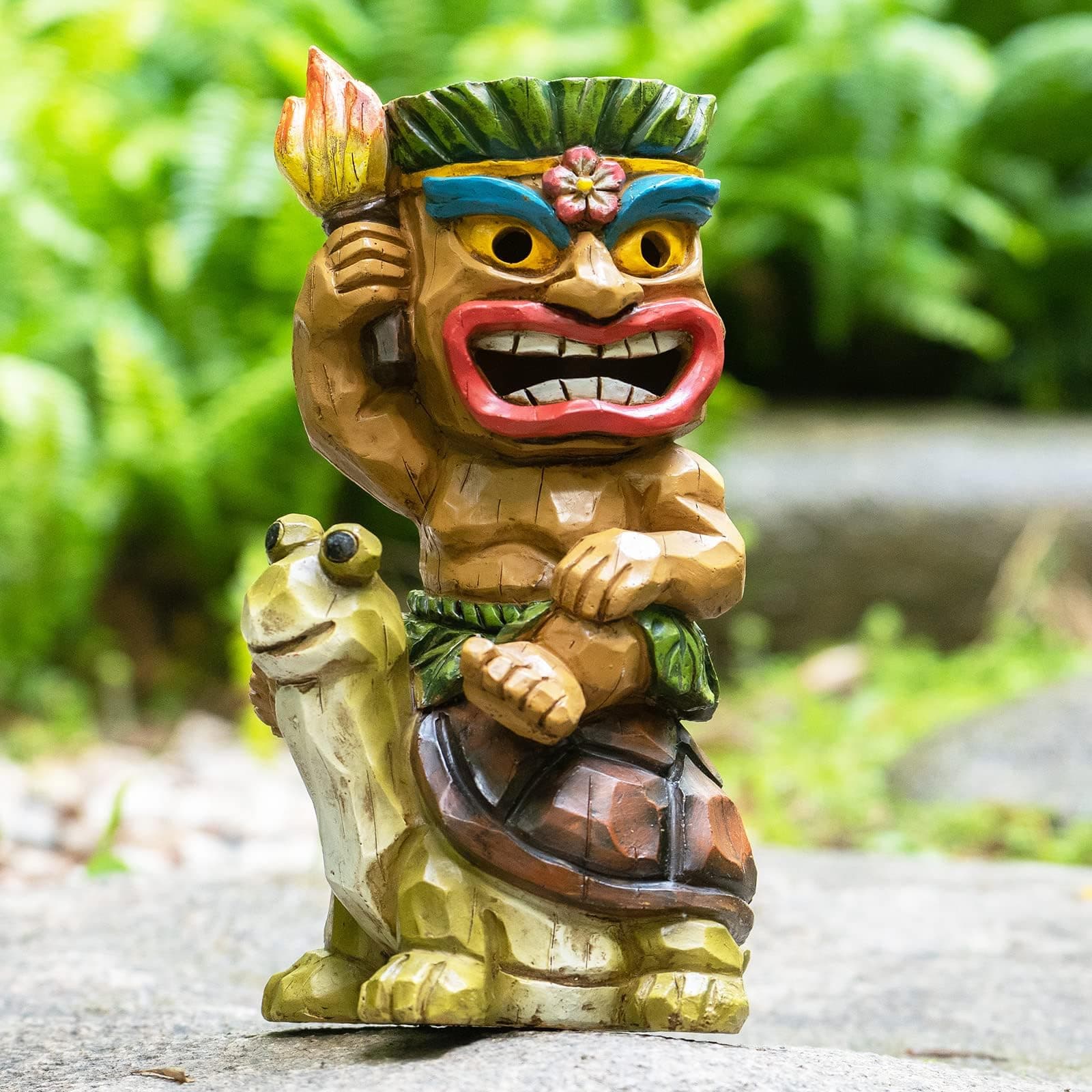 Solar Tiki Bar Outdoor Statues-Turtle Decor - Tiki Riding a Turtle Statue for Tiki Decorations, Patio, Balcony, Yard,Lawn,Gifts
