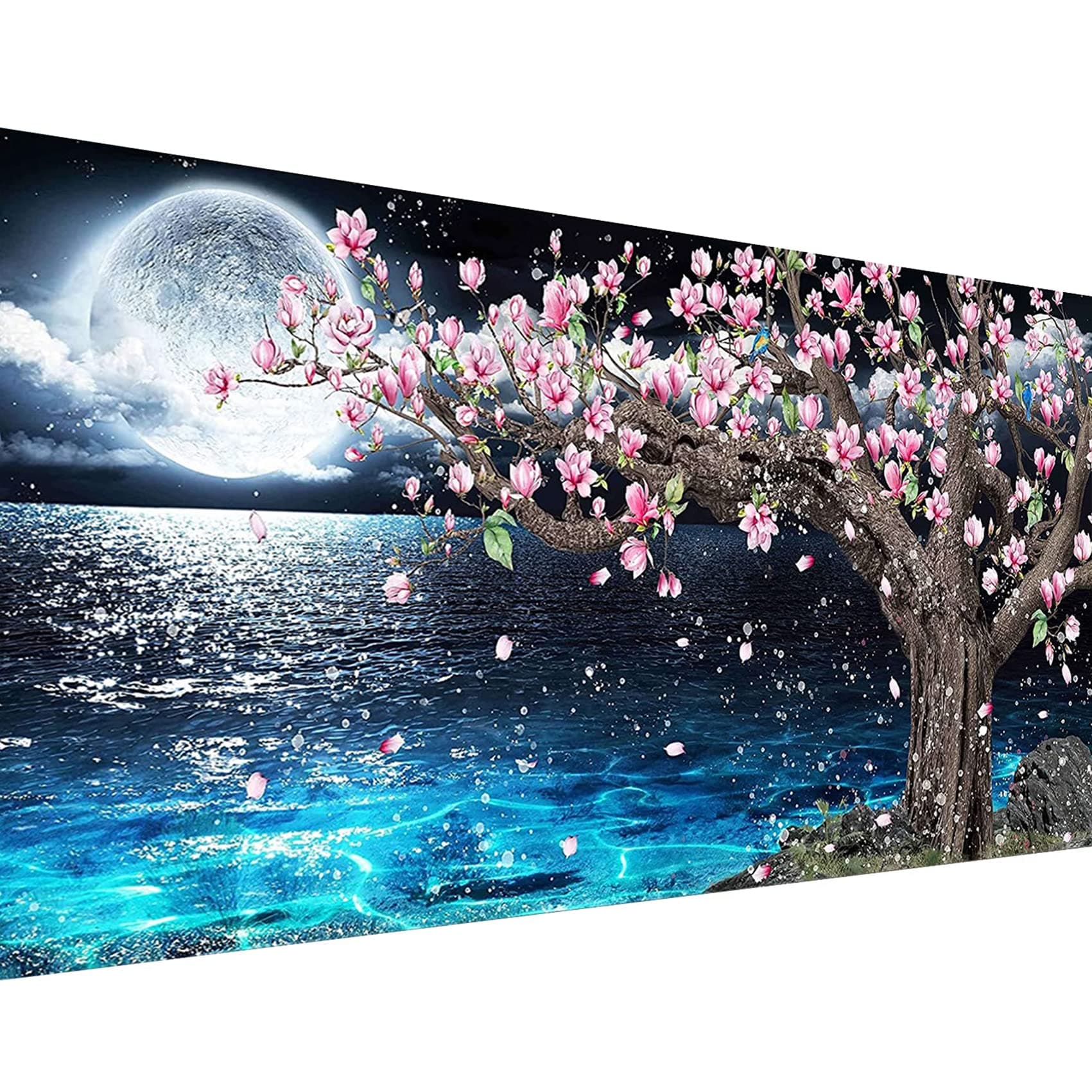 pchmcu 5D Lake Diamond Painting, Diamond Painting Moon Kits for Adults，DIY Full Drill Crystal Rhinestone Arts and Crafts, Gem Art Paints with Diamond Home Wall Decor 27.5 X 15.7inch