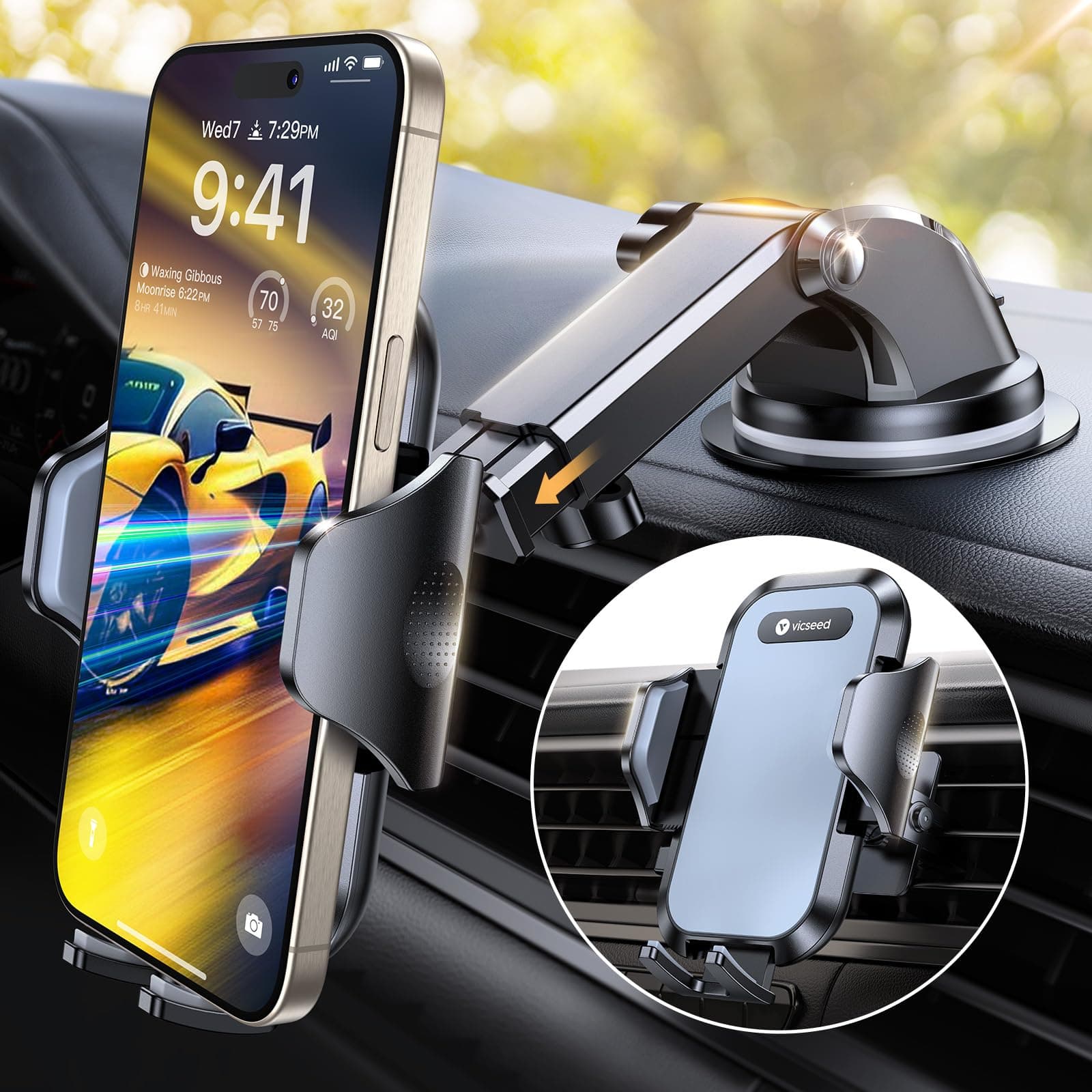 2025 BEST [Rally Racing-Grade] Car Phone Holder for Cars [88+LBS Strongest Suction] 3In 1 Dashboard Windscreen Vent Mobile Phone Holder for Car [Big phone & Thick Case Friendly] for iPhone Samsung