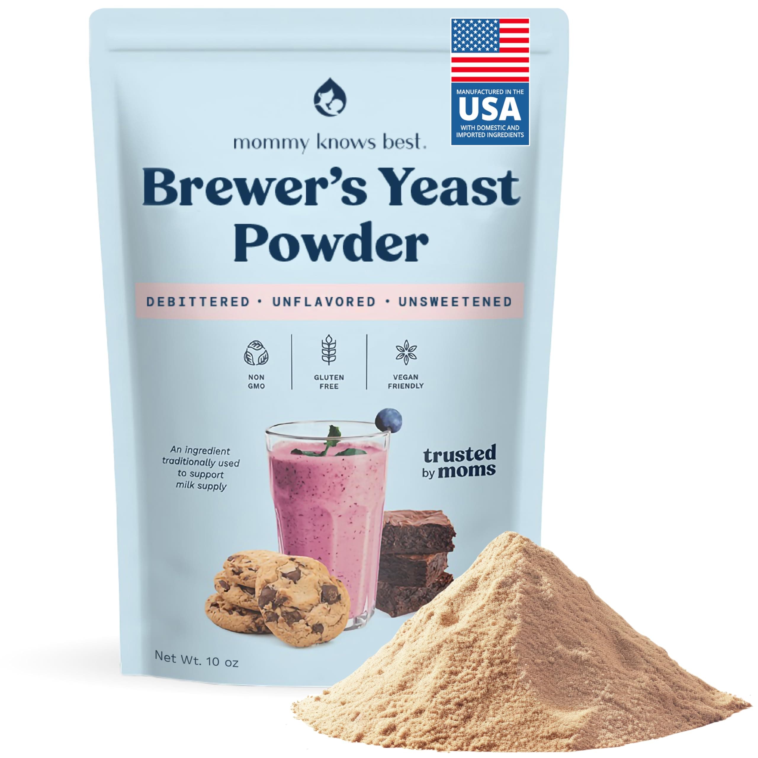 Brewer's Yeast Powder for Lactation Support for Breastfeeding | Mild-Tasting, Debittered, Delicious in Lactation Cookies, Smoothies, Lactation Recipes, Gluten-Free, 10 oz