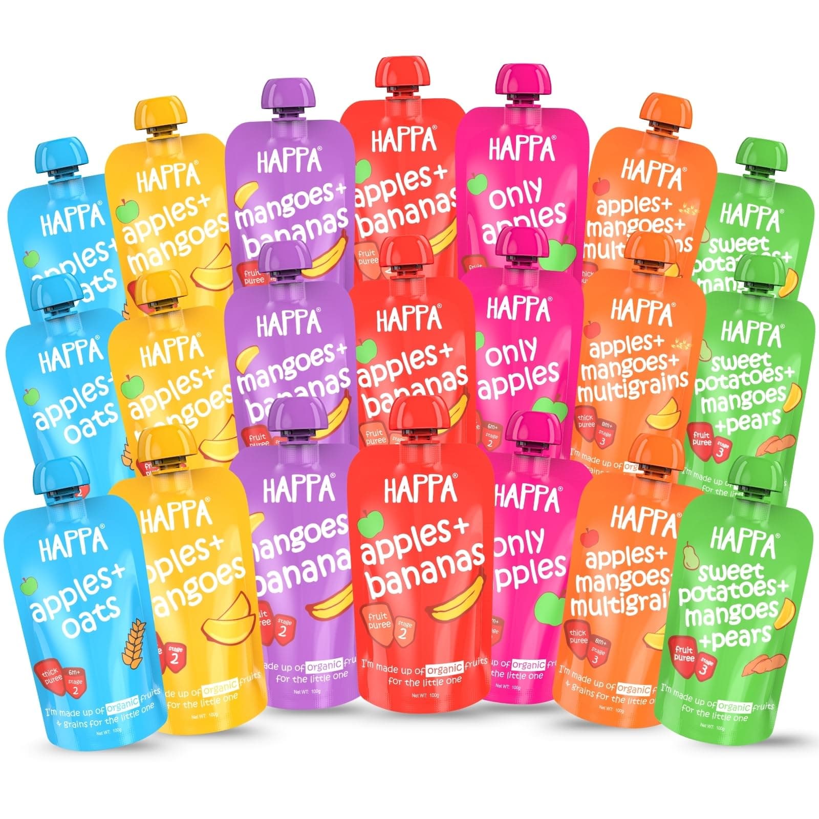 - Organic Baby Food Puree Monthly Combo Pack | 100% Fruits, Grains and Vegetables | No Added Sugar, No Milk Powder, No Preservatives | Stage 2 (6 Months+) | Ready to Eat | Free from Common Allergens | Pack of 21 (100g Each)