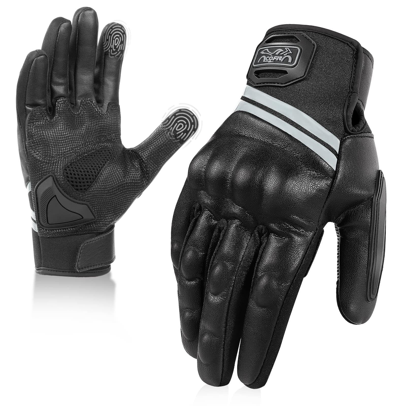 COFIT Microfiber Leather Motorcycle Gloves, Touchscreen Windproof Motorbike Gloves with Knuckles Protection Motocross Racing for Men and Women