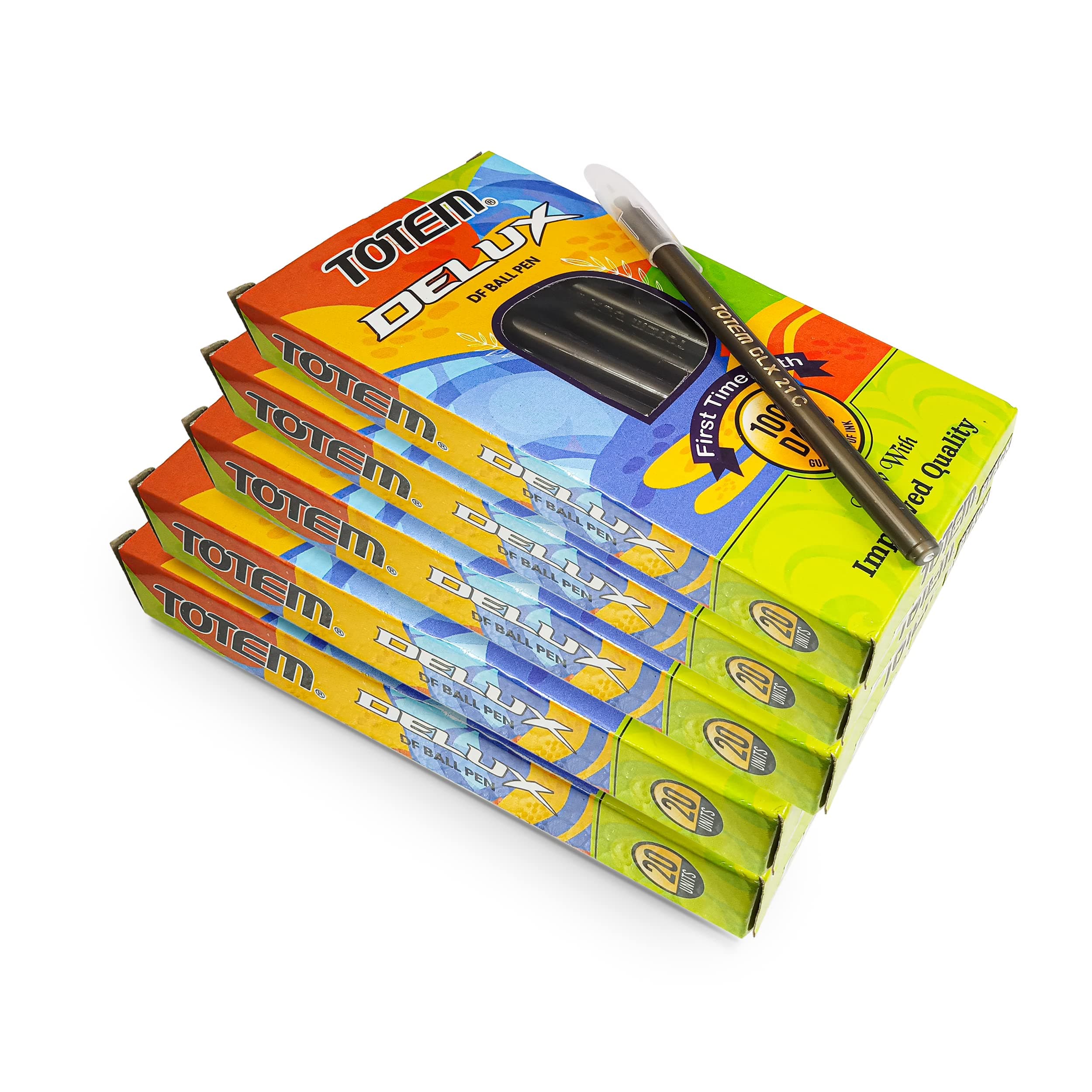 TOTEM Delux Ball Pen | 100 Black Ink Pen | Lightweight Body Design | Use and Throw Pen | For One Time Use | Ideal for School Office & Business | Budget Friendly Stick Ball Point Pen