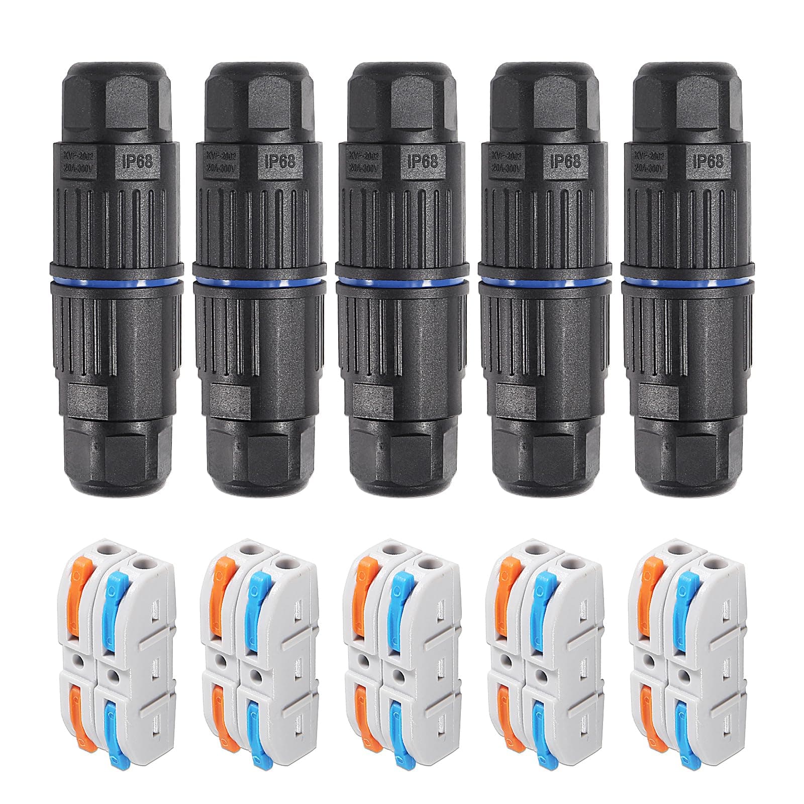 5PCS IP68 Waterproof Junction Box, Outdoor 2 Way Electrical Cable Connector, Replaceable Lever Wire Connectors for AWG 28-12, Quick Screwless Installation