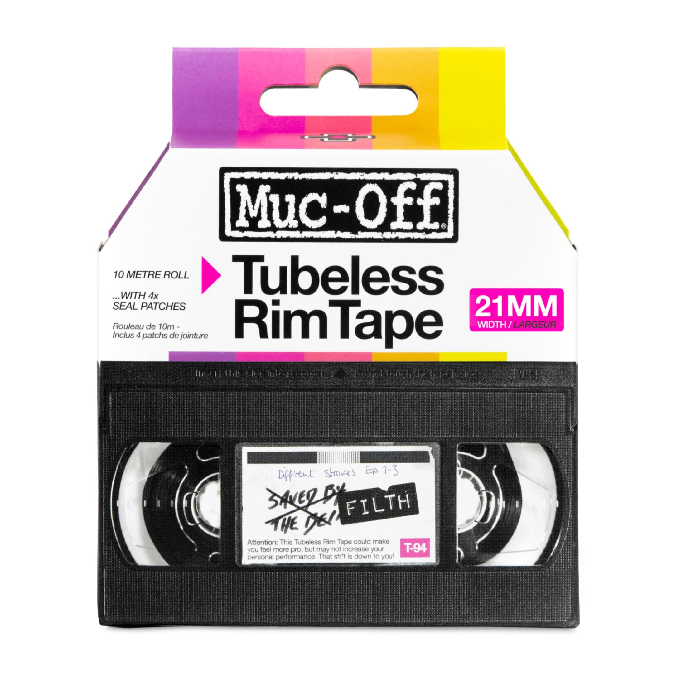 Muc Off Tubeless Rim Tape - Pressure-Sensitive Semi-Transparent Rim Tape for Tubeless Bike Tyre Setups - Extreme Strength and Durability - 10m Roll with 4 Seal Patches - 21mm