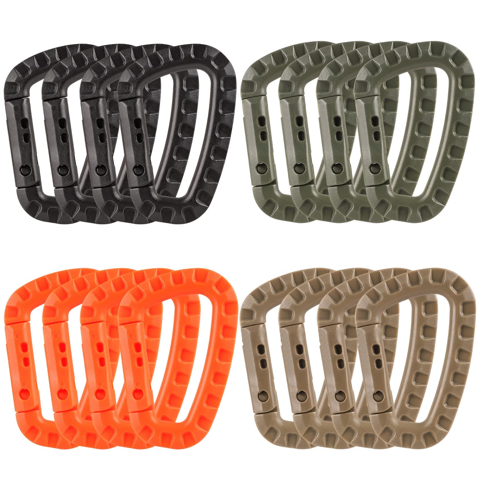 16 Pack Tactical Carabiners Keychain D Rings Spring Snap Gear Clip Utility Hooks Backpack Hanging Buckle Travelling for Camping